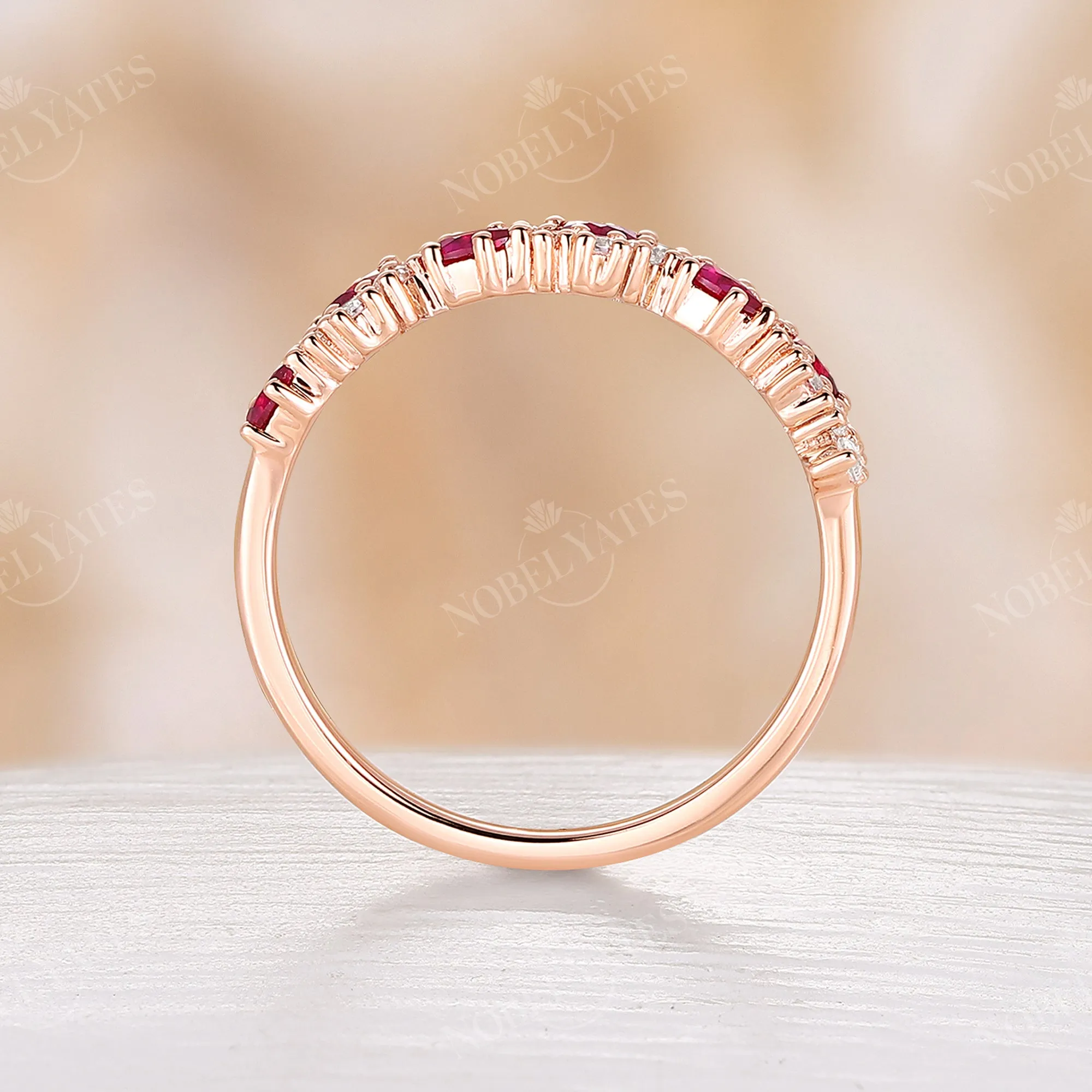 Pear Lab Ruby Vintage Cluster Wedding Band Rose Gold