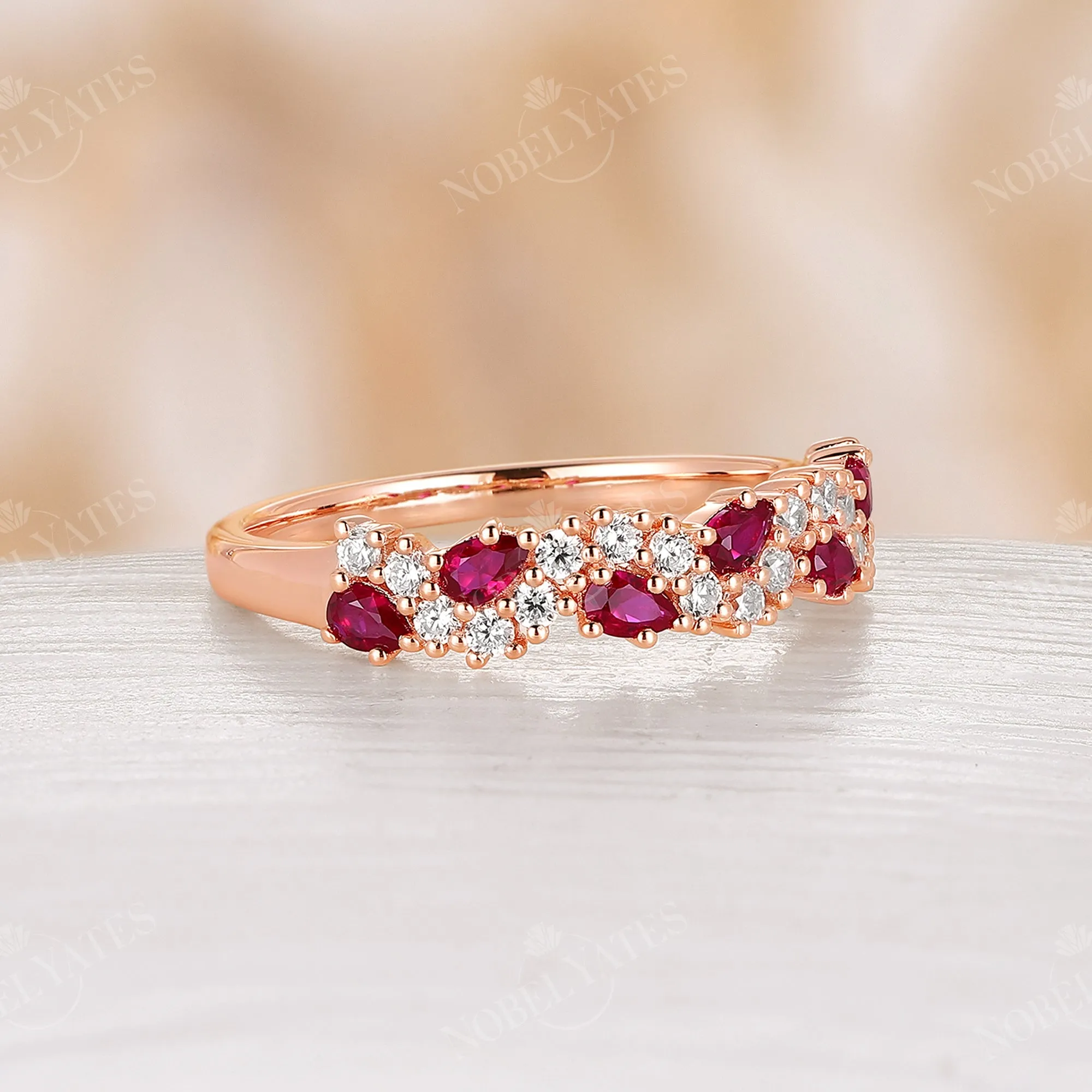 Pear Lab Ruby Vintage Cluster Wedding Band Rose Gold