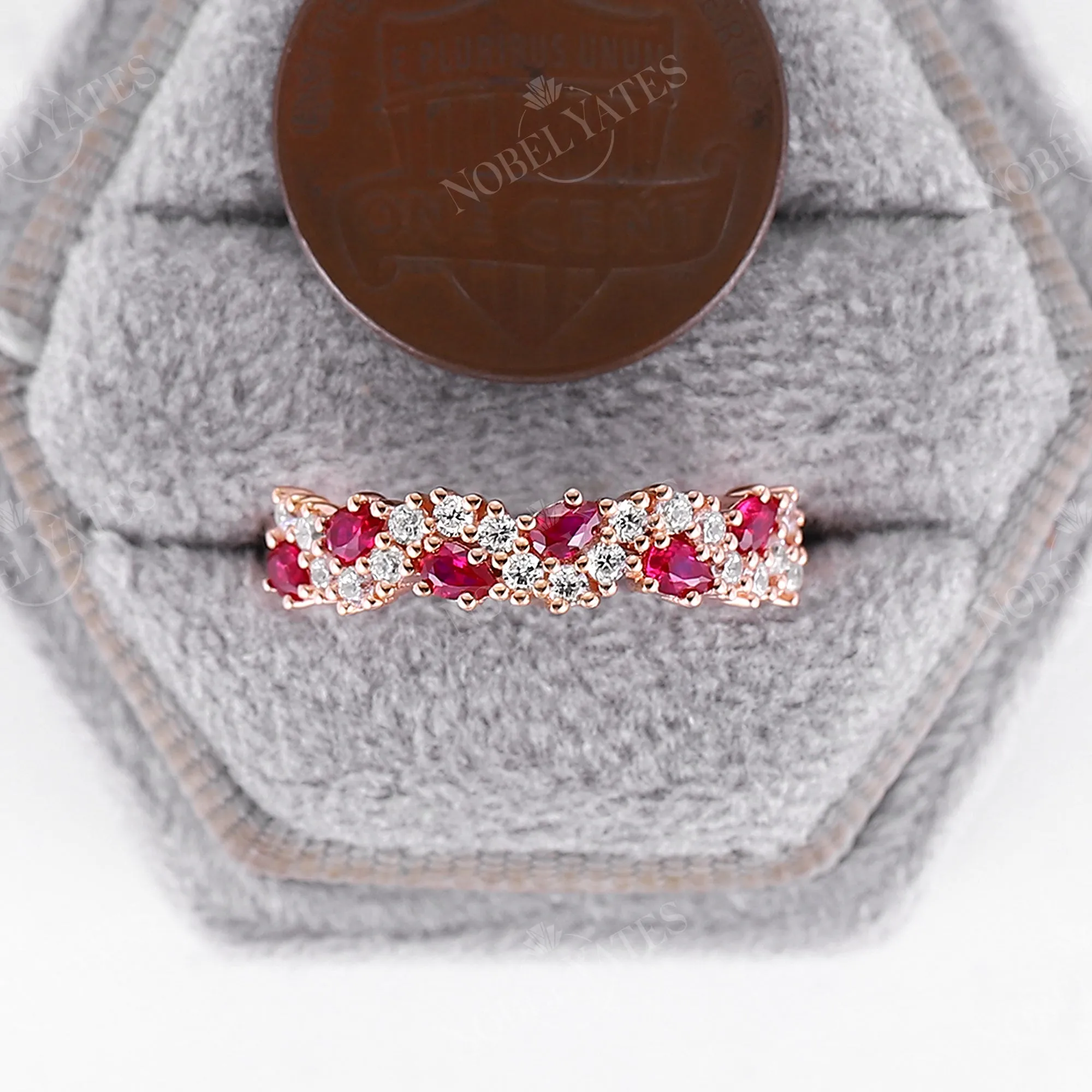 Pear Lab Ruby Vintage Cluster Wedding Band Rose Gold