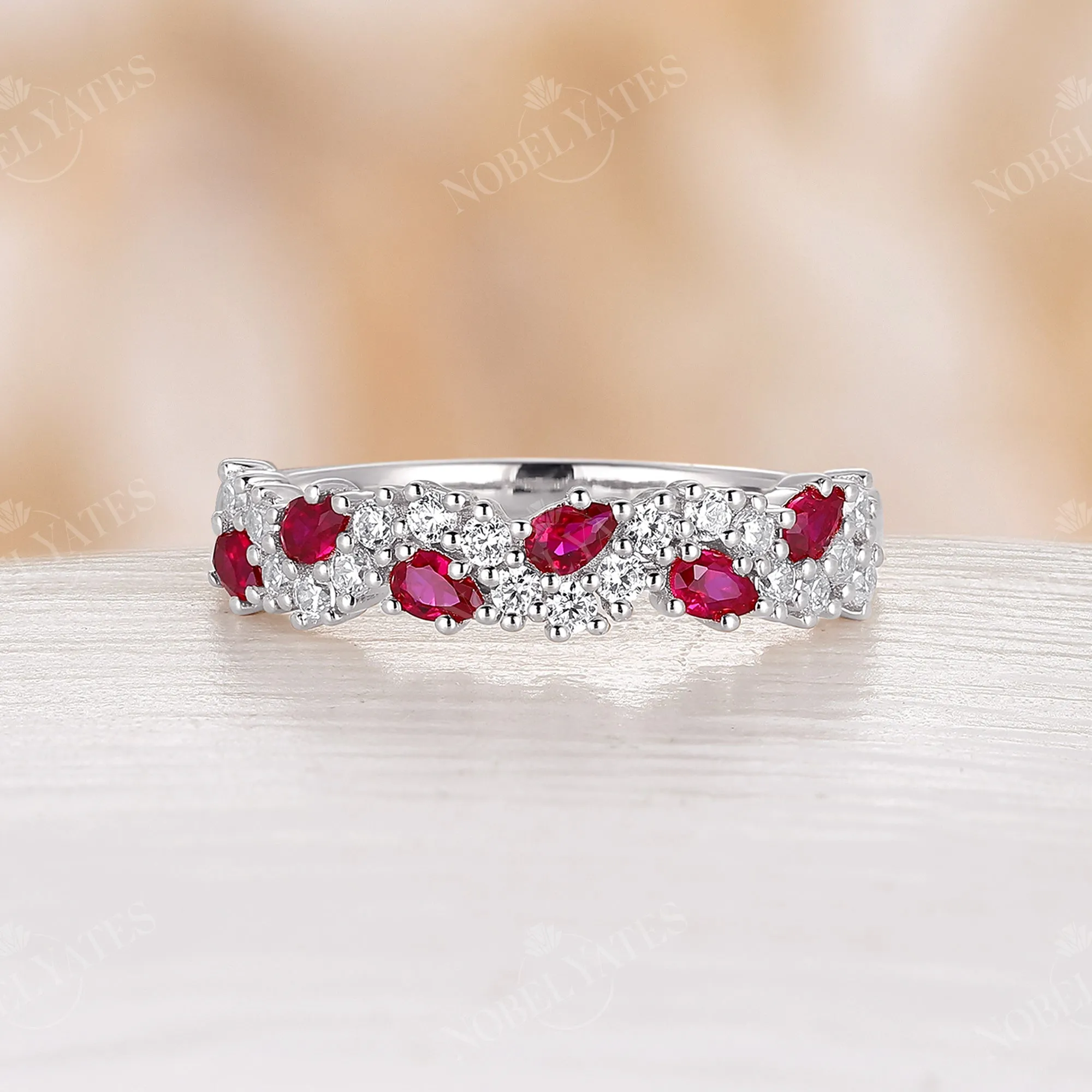 Pear Lab Ruby Vintage Cluster Wedding Band Rose Gold