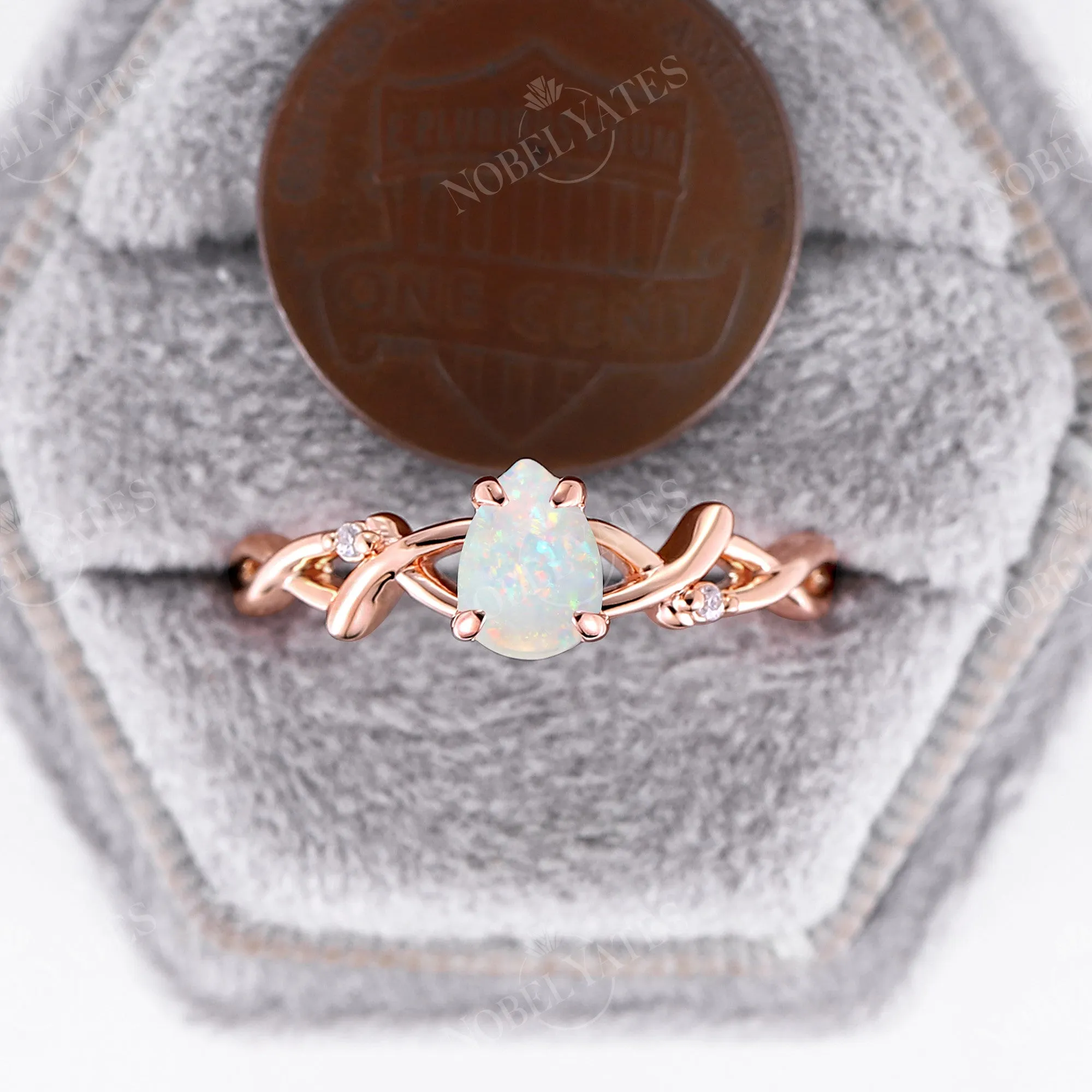 Pear shape White Opal Rose Gold Branch Engagement Ring