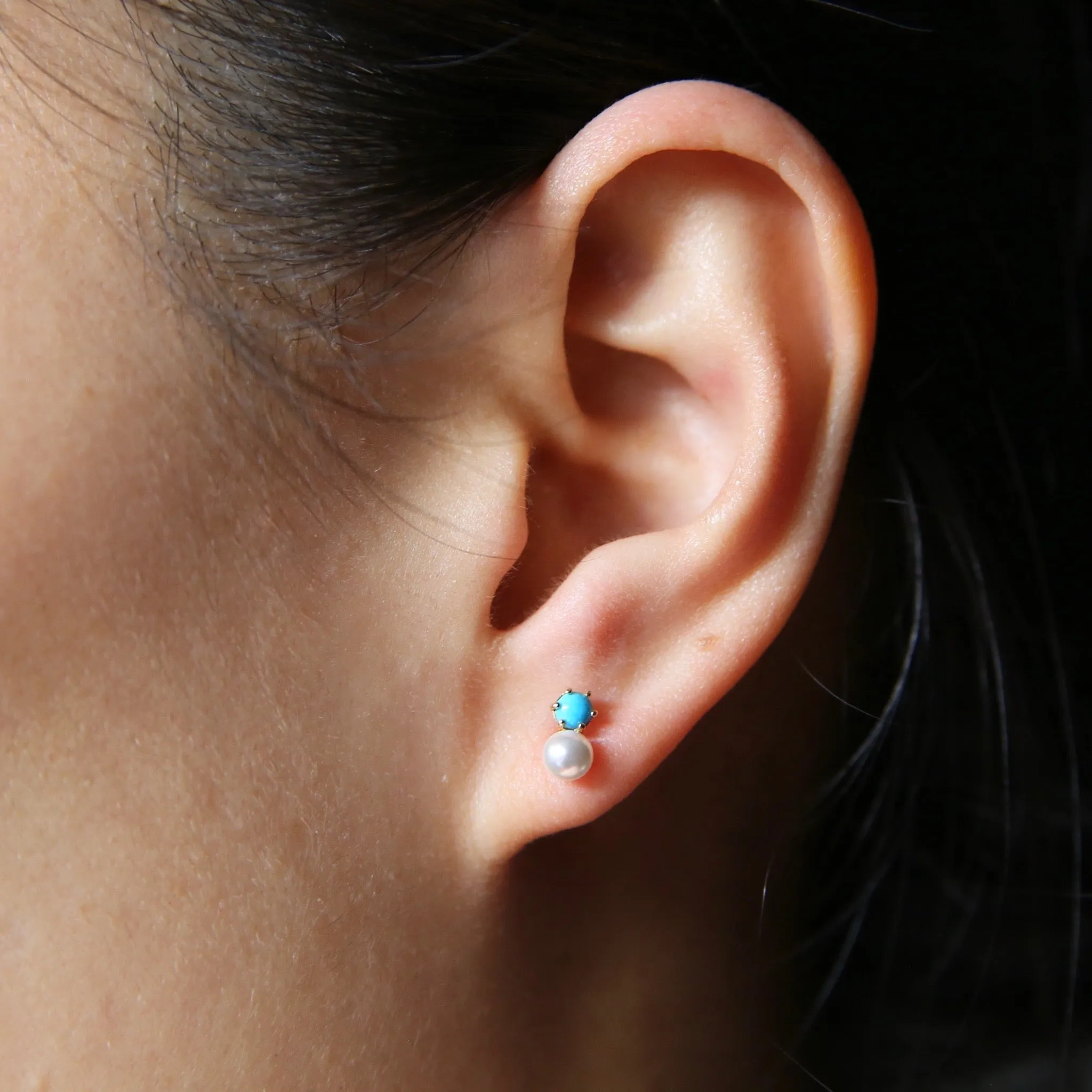 Pearl & Turquoise Stud | 14K Gold