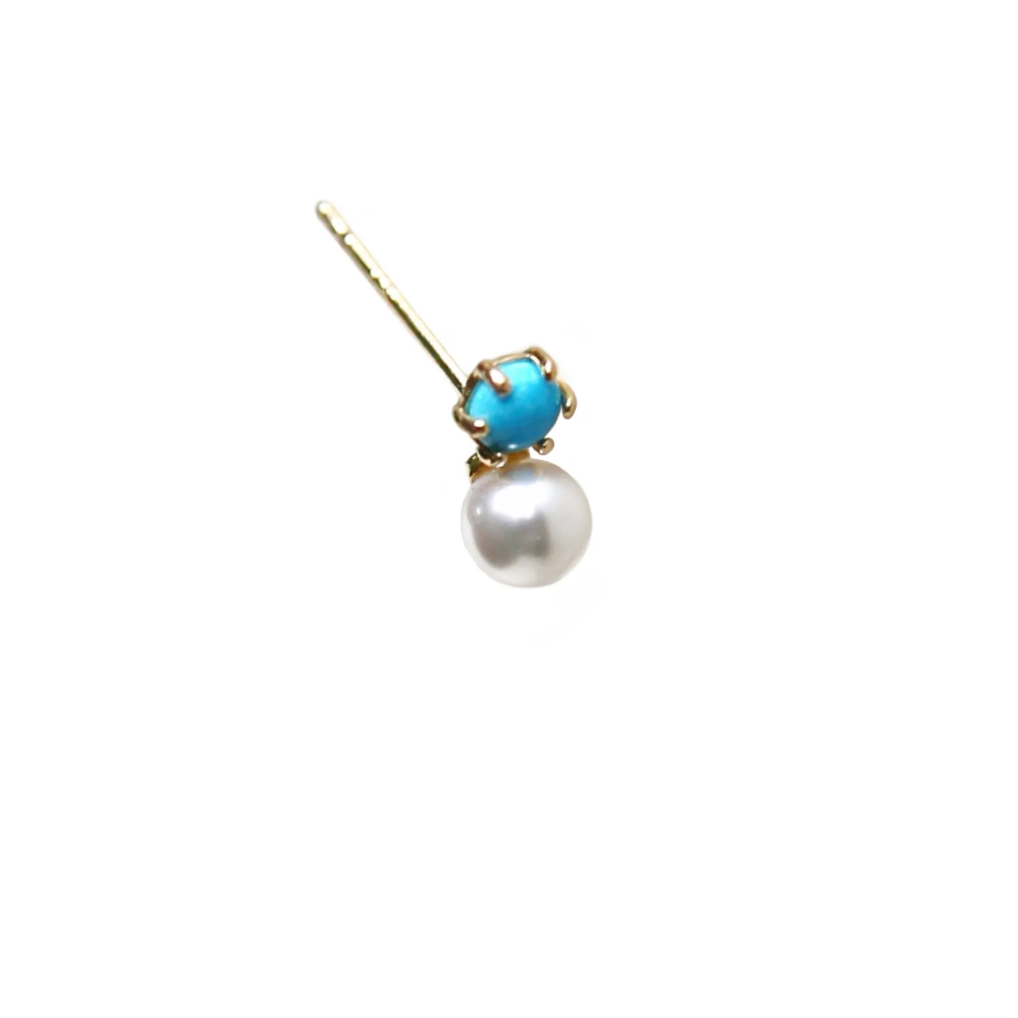 Pearl & Turquoise Stud | 14K Gold