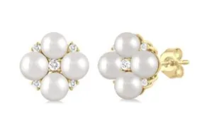 PEARL CLUSTER & DIAMOND FASHION EARRINGS