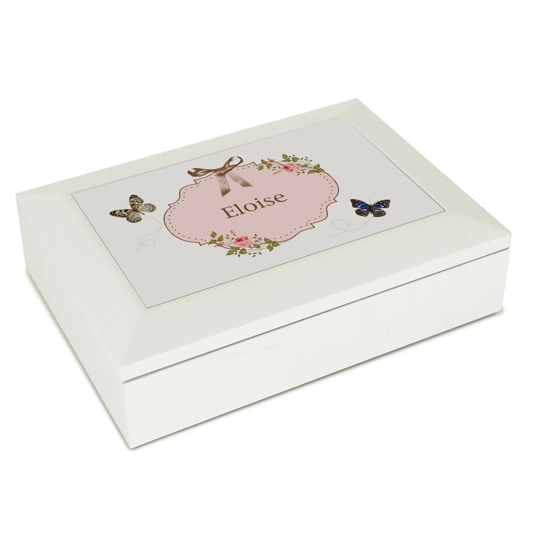 Personalised Delicate Butterfly White Jewellery Box