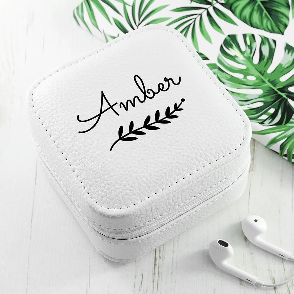 Personalised Wreath White Travel Jewellery Case