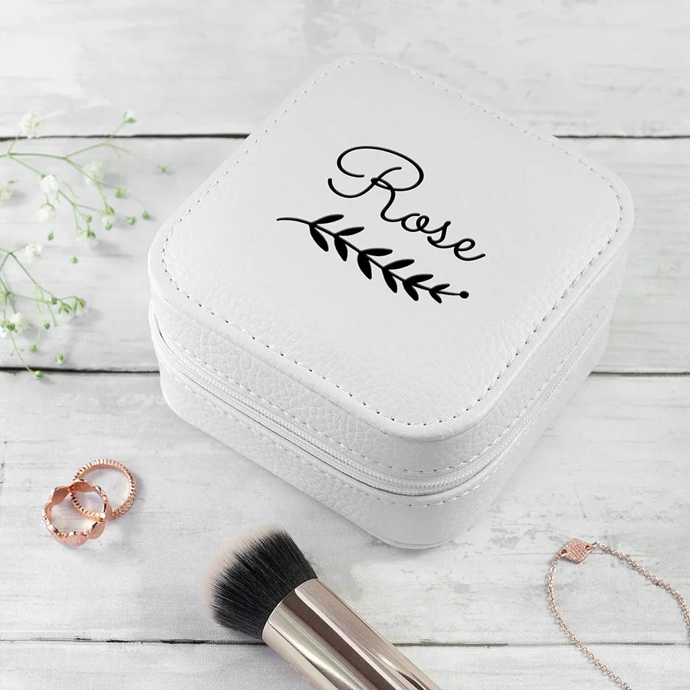 Personalised Wreath White Travel Jewellery Case