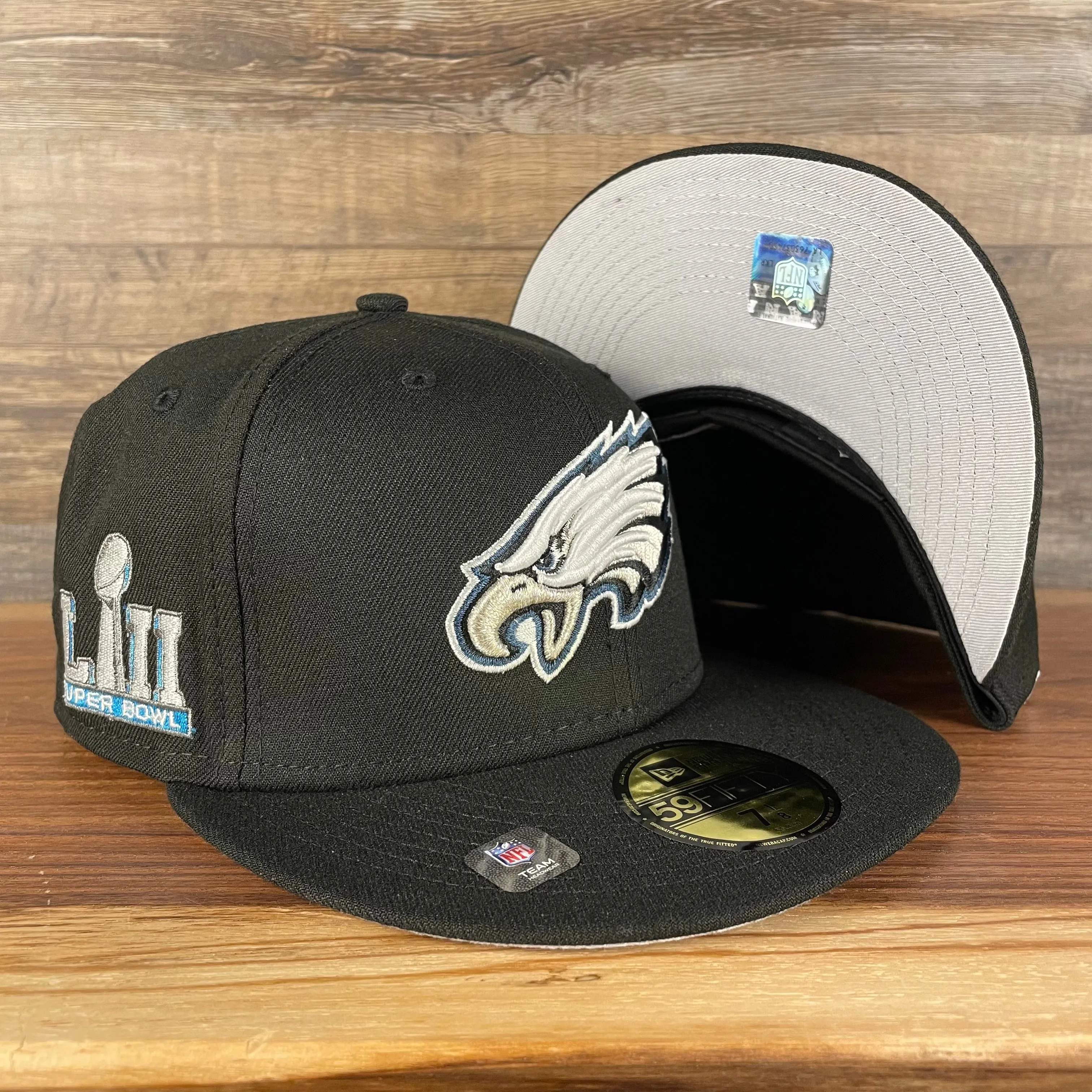 Philadelphia Eagles Patch Up Super Bowl LII Side Patch Gray Bottom 59Fifty Black Fitted Cap