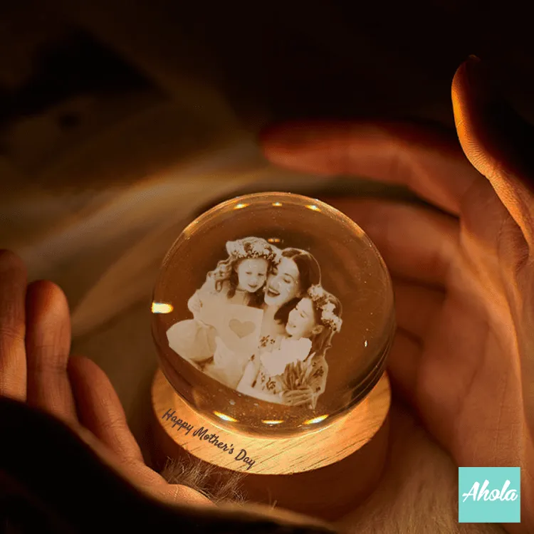 【Photograph】Crystal Ball with Laser Engraved Wooden Light 照片水晶球刻字小燈盒