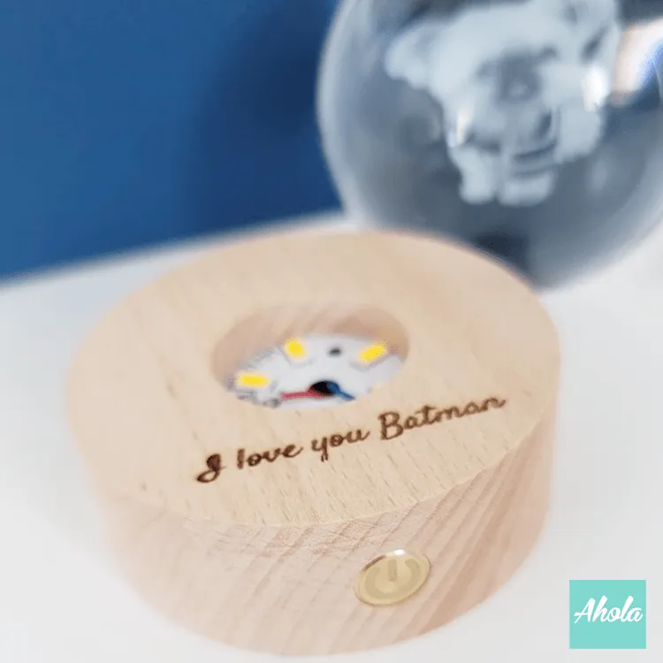 【Photograph】Crystal Ball with Laser Engraved Wooden Light 照片水晶球刻字小燈盒