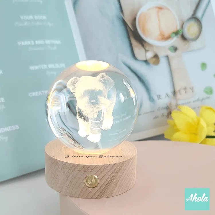 【Photograph】Crystal Ball with Laser Engraved Wooden Light 照片水晶球刻字小燈盒