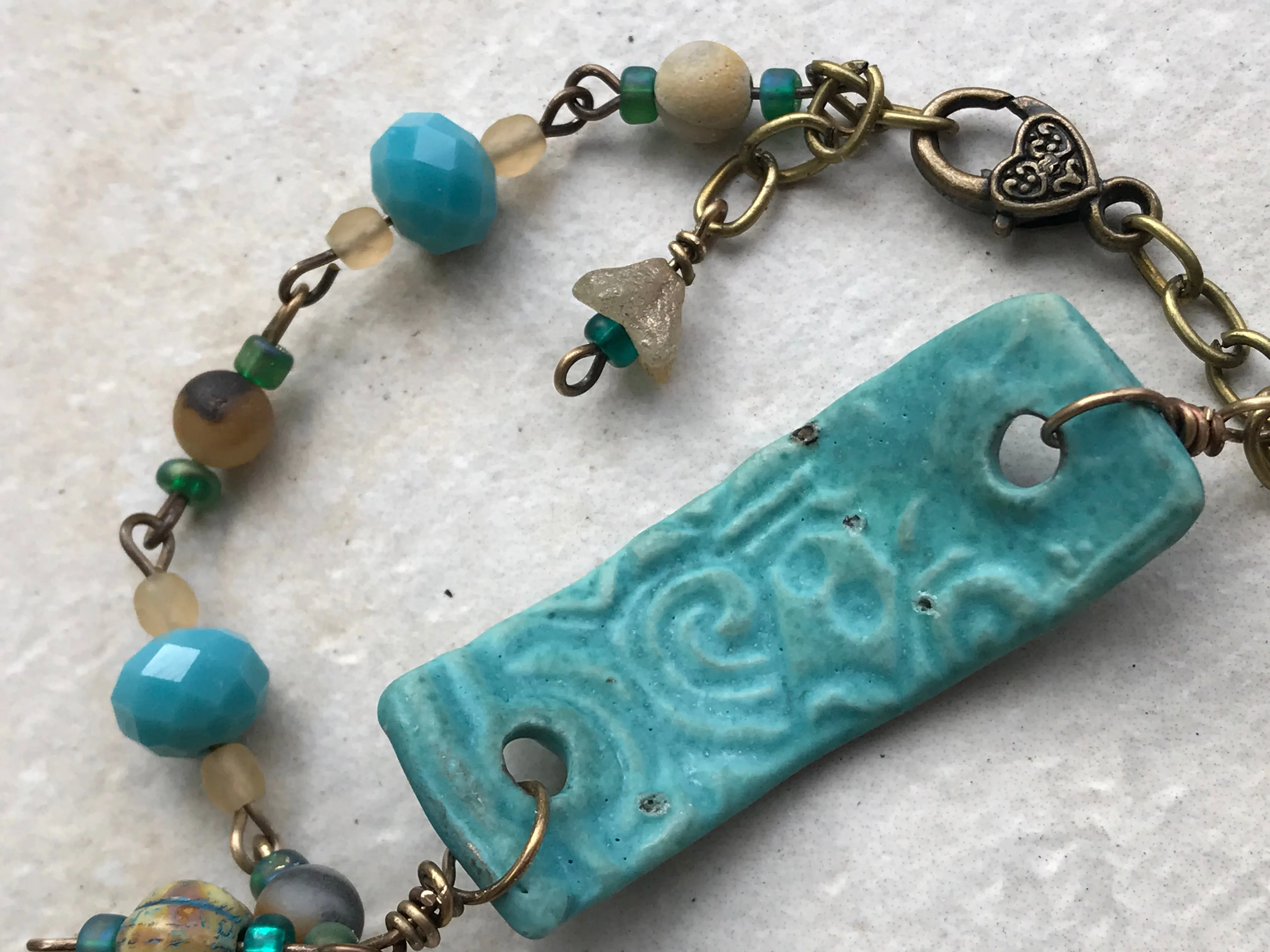 Porcelain Turquoise Beaded Bracelet with Cream Accents