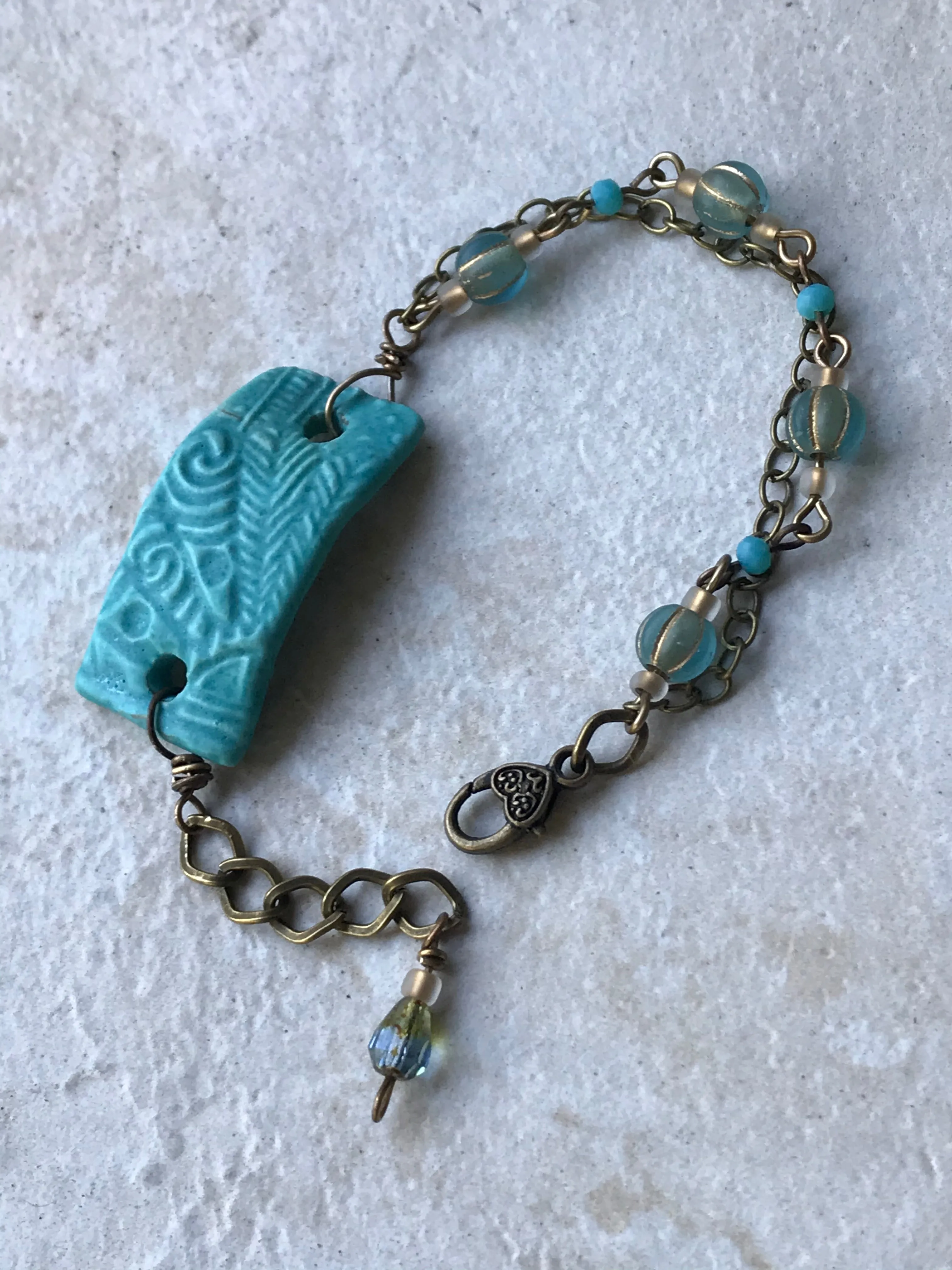 Porcelain Turquoise Beaded Bracelet with Glass Melon Beads