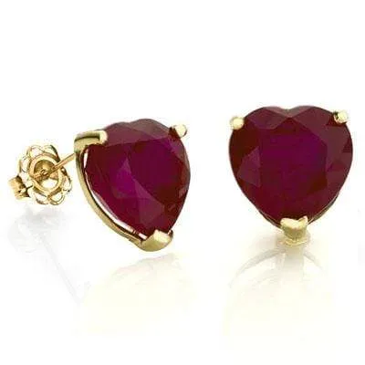 PRETTY 1.2 CARAT TW (2 PCS) GENUINE RUBY 10K SOLID YELLOW GOLD EARRINGS