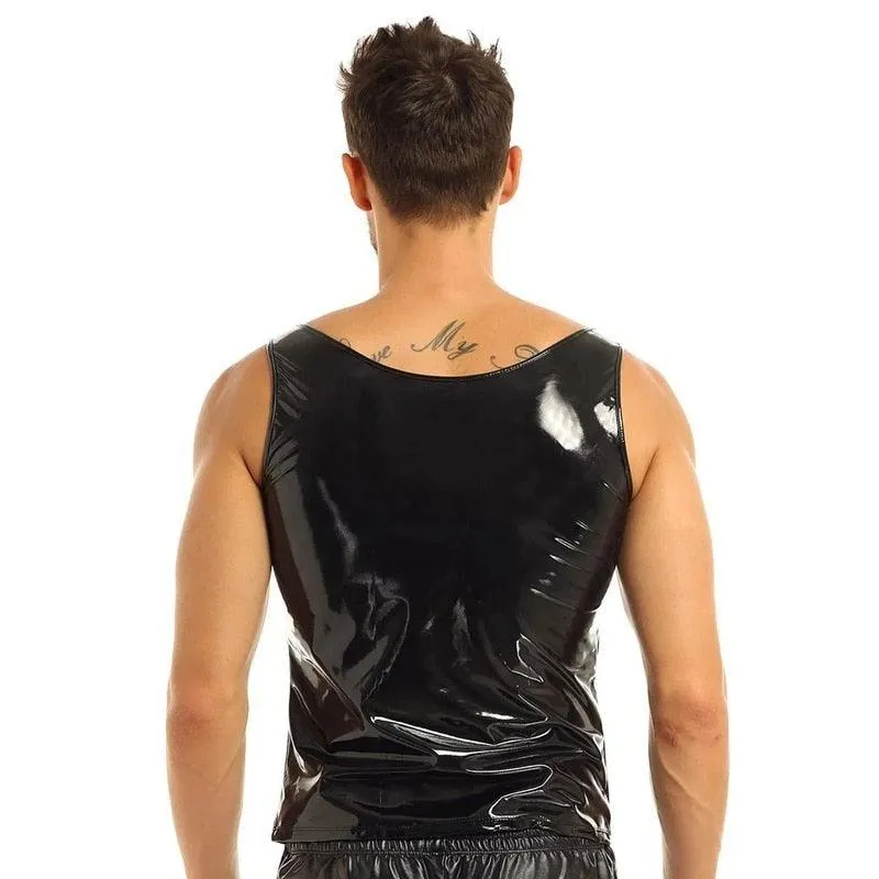 PVC Leather Tank Tops Sleeveless Shirt