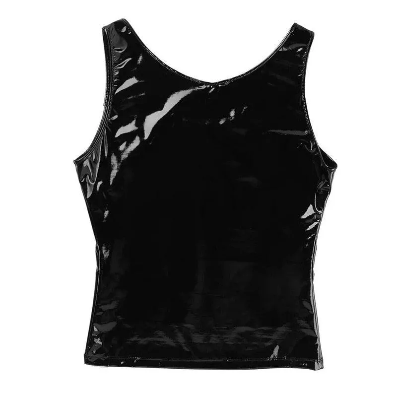 PVC Leather Tank Tops Sleeveless Shirt