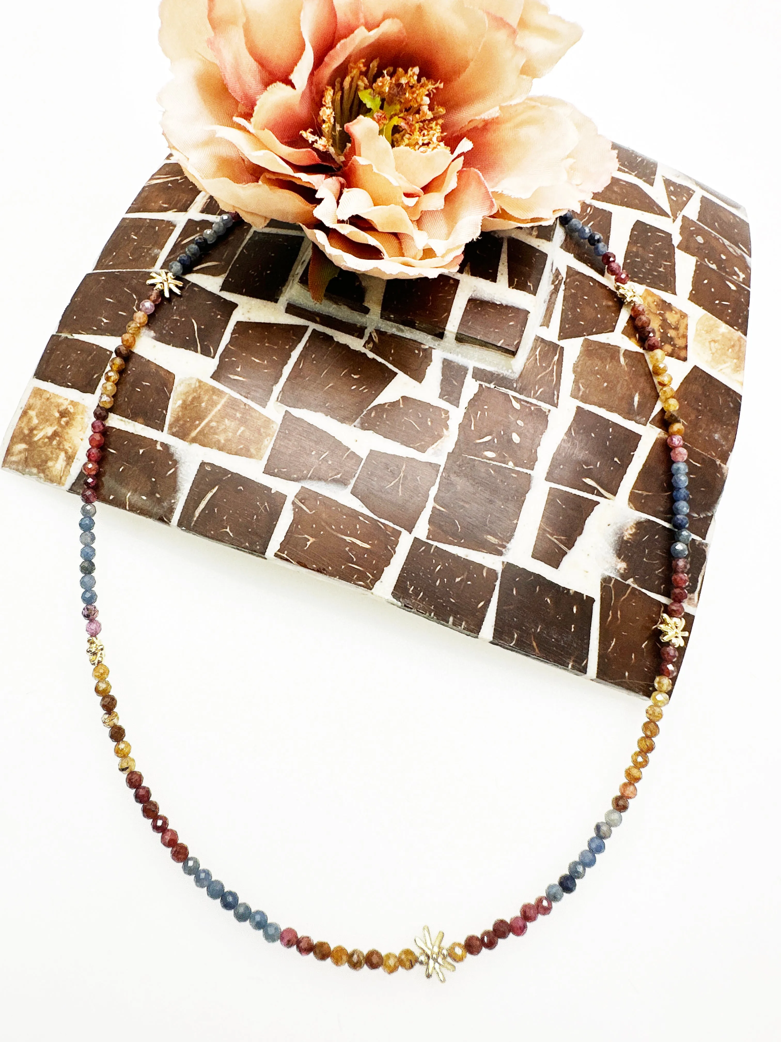 Red Ruby and Blue Sapphire Minimalist Necklace LN084