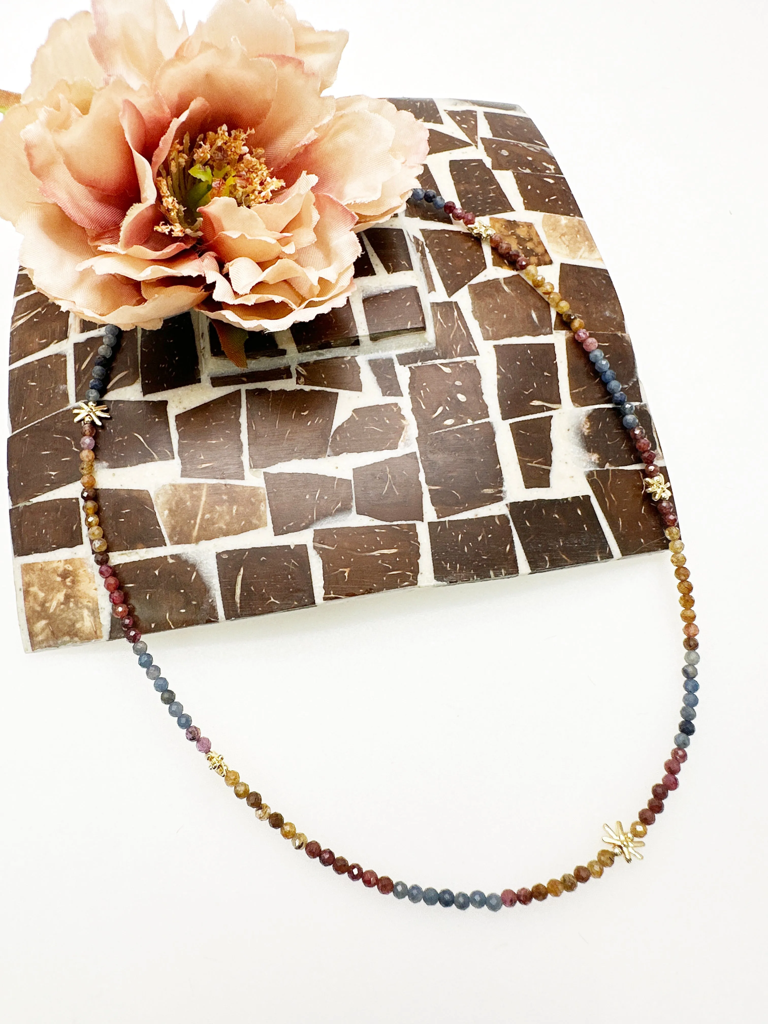 Red Ruby and Blue Sapphire Minimalist Necklace LN084