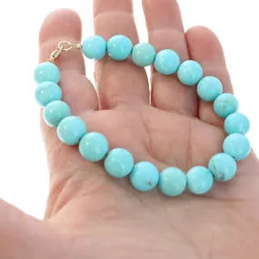 Robins Egg Blue Mexican Turquoise Round Beads Bracelet 14K Gold