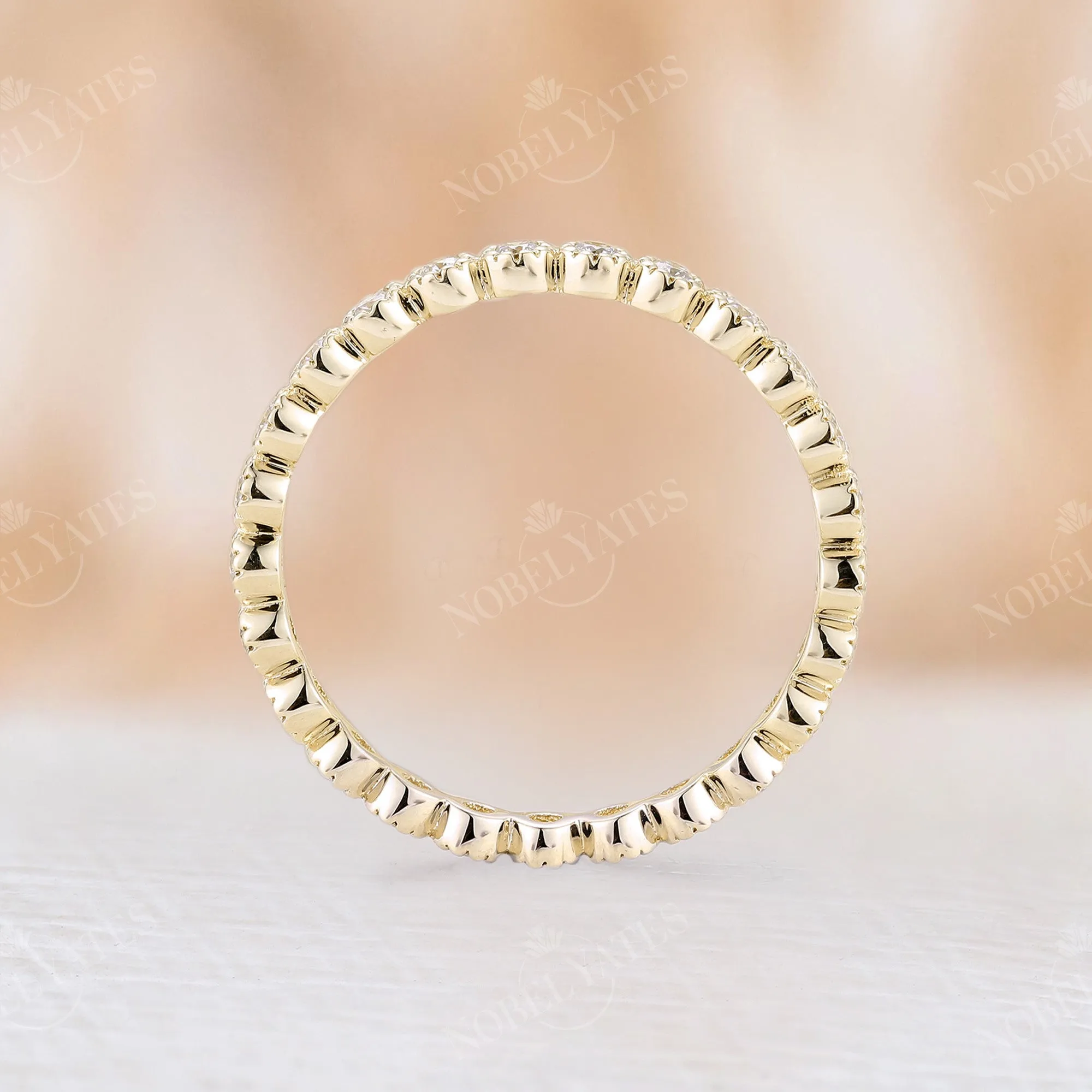 Round Moissanite Full Eternity Wedding Band Yellow Gold