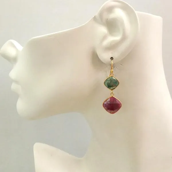 Ruby and Emerald Double Drop Earrings