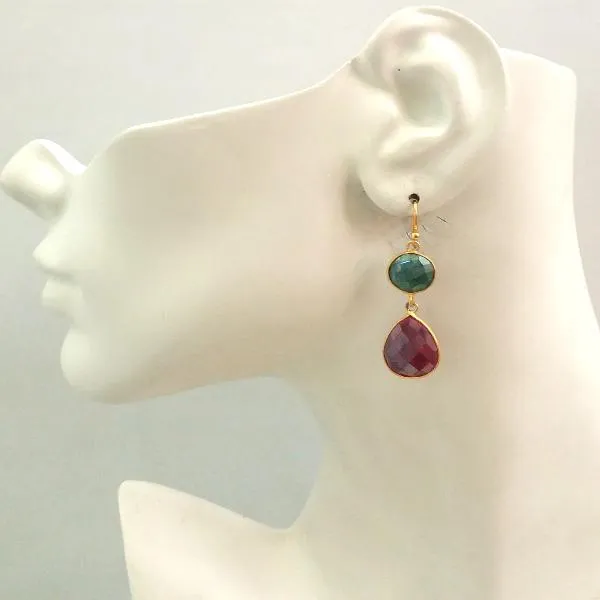 Ruby and Emerald Double Drop Earrings