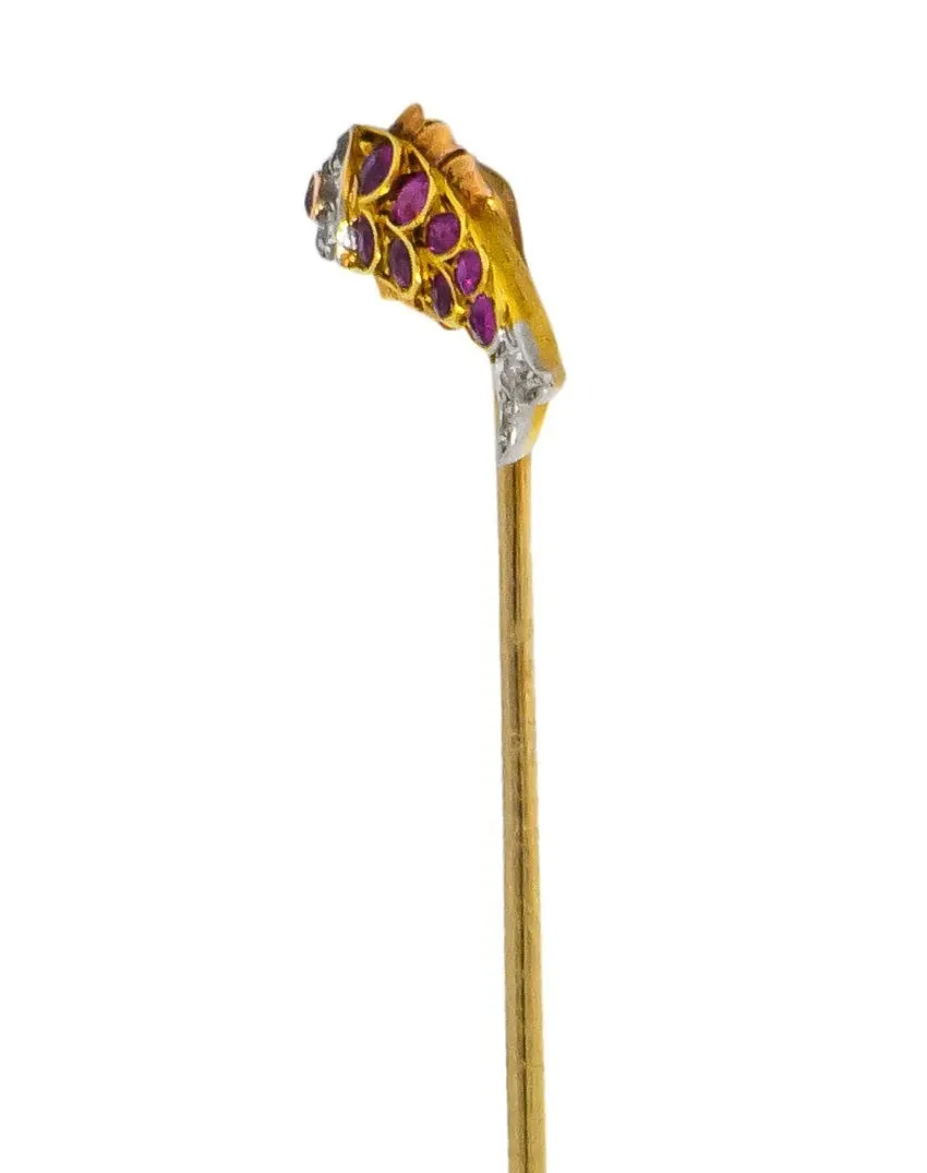 Ruby Diamond Platinum-Topped 14 Karat Two-Tone Gold Fish Stickpin