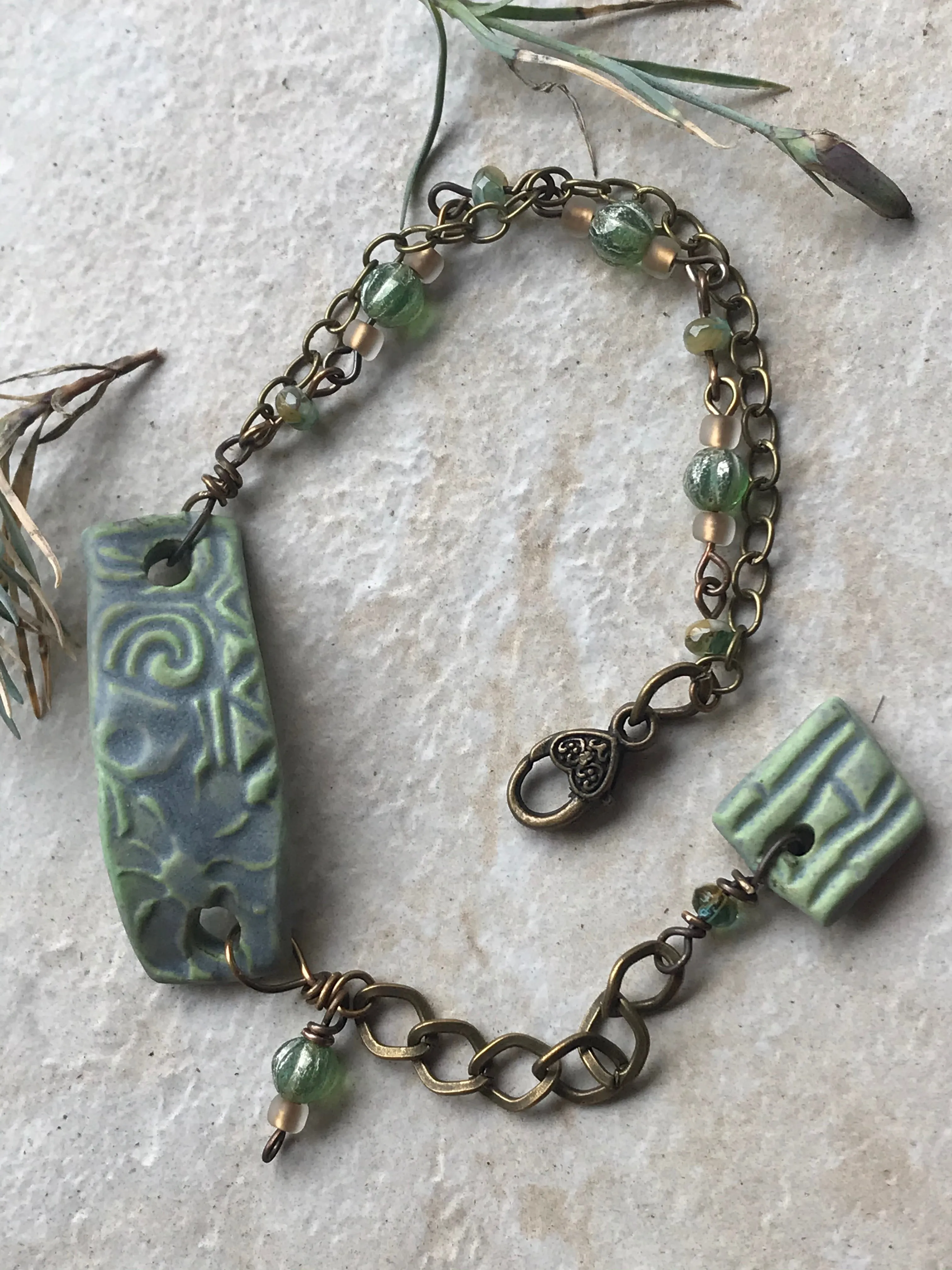 Sage Handmade Artisan Beaded Bracelet with Stacked Look