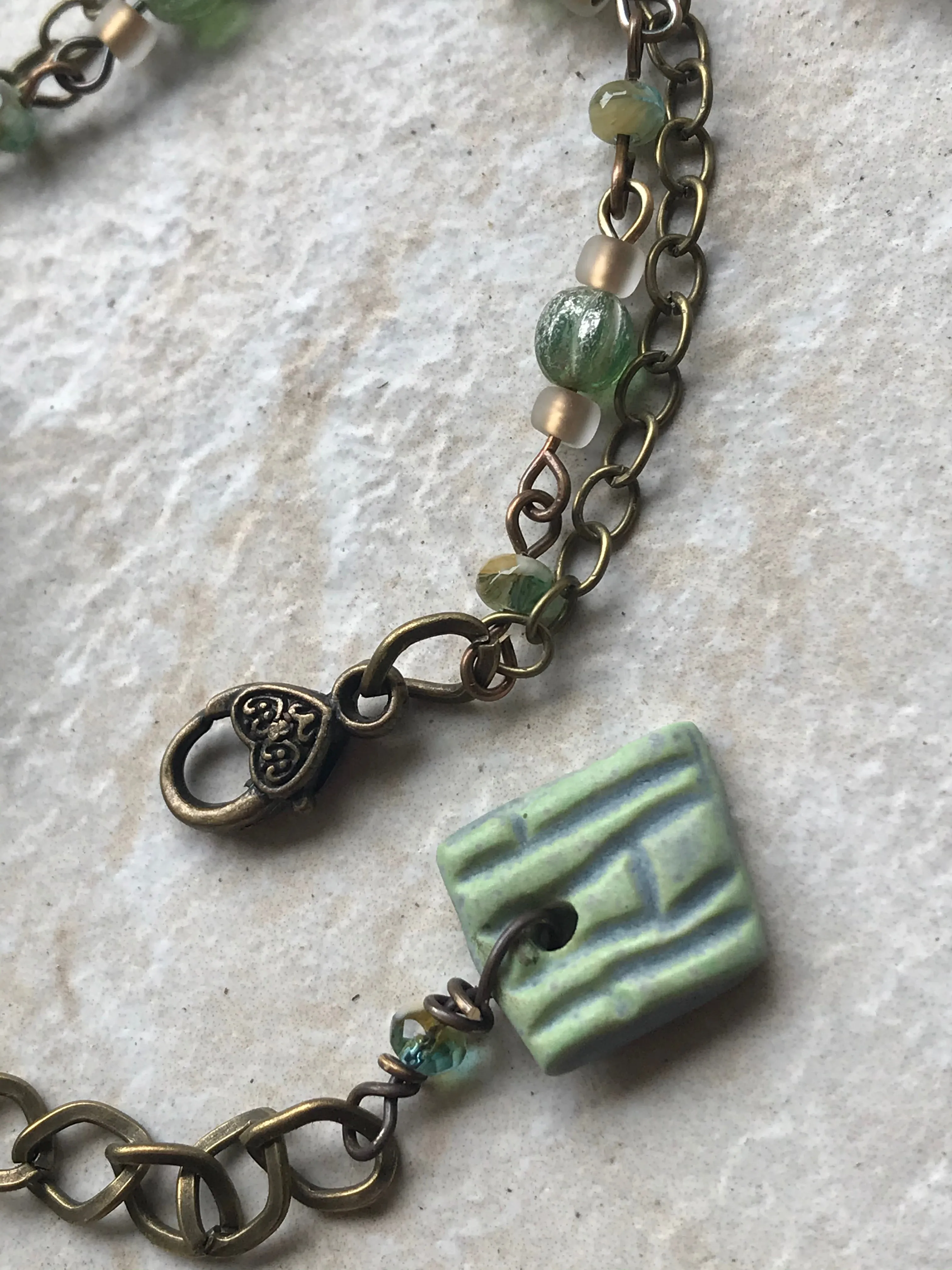 Sage Handmade Artisan Beaded Bracelet with Stacked Look