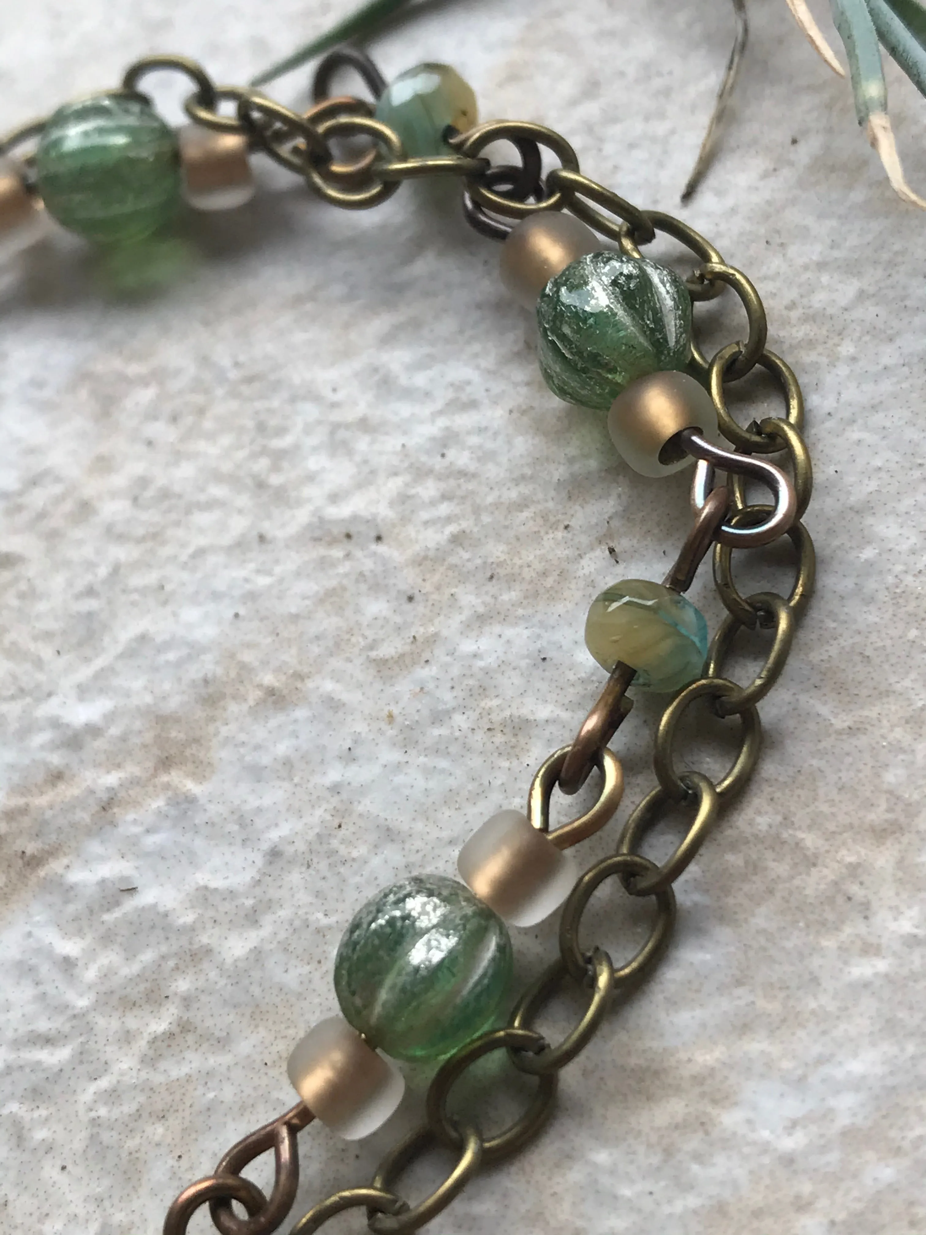 Sage Handmade Artisan Beaded Bracelet with Stacked Look