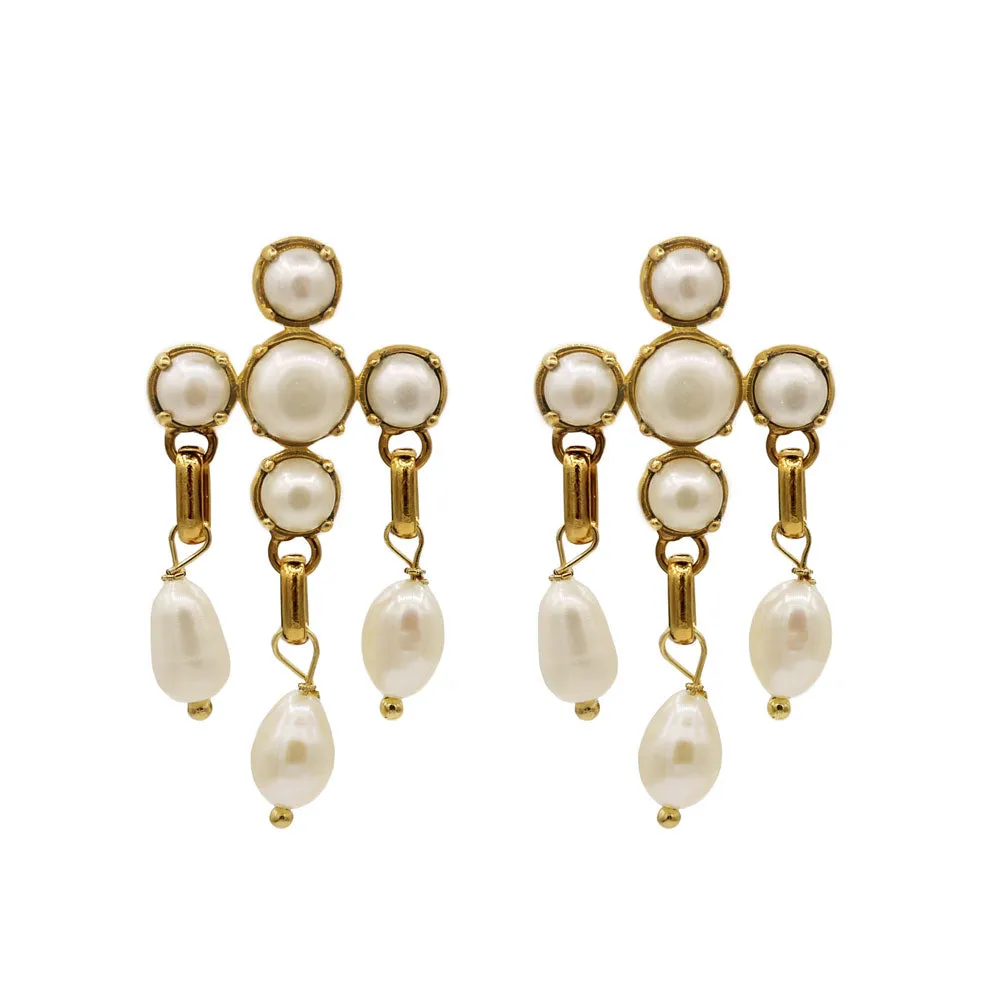 Sang Pearl Cross Earrings