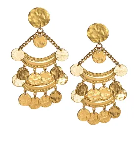 Satin Gold Two Row Coin Drop Clip Earring