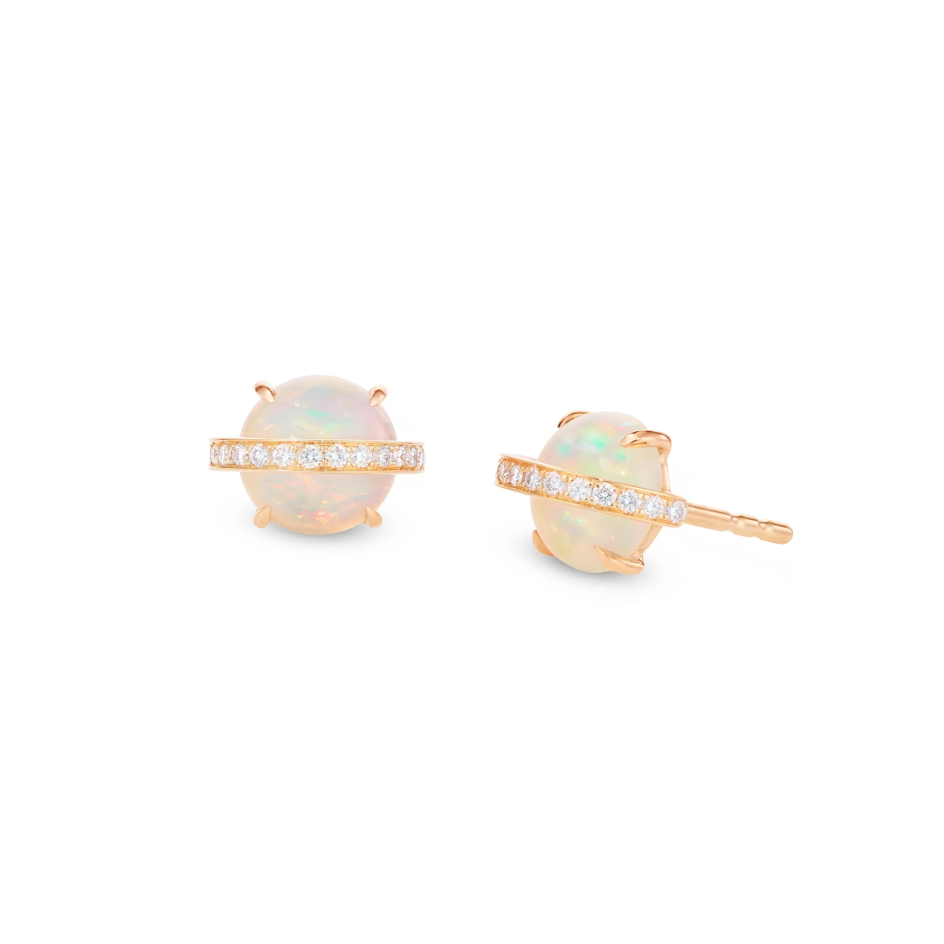 Saturn studs stoned rose gold with opal and diamonds