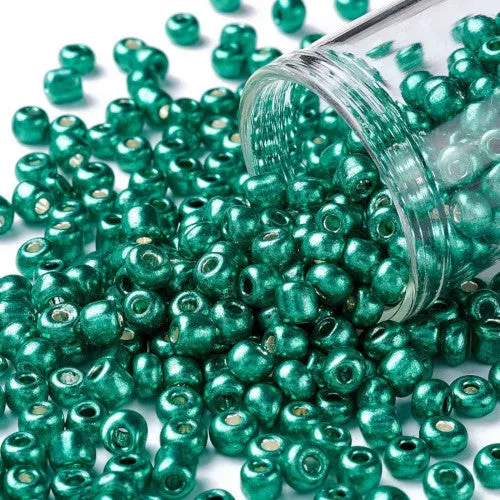 Seed Beads, Glass, Opaque, Metallic, Dark Turquoise, #6, Round, 4mm