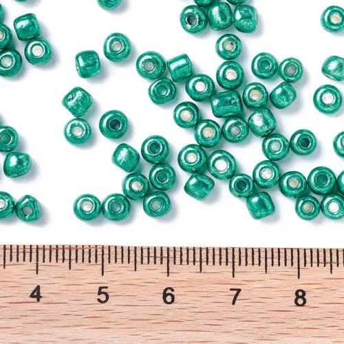 Seed Beads, Glass, Opaque, Metallic, Dark Turquoise, #6, Round, 4mm