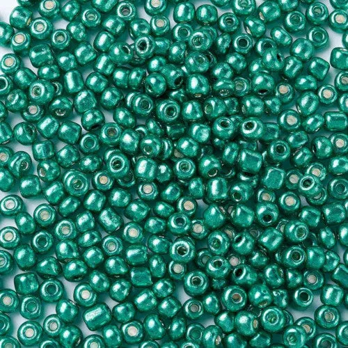 Seed Beads, Glass, Opaque, Metallic, Dark Turquoise, #6, Round, 4mm