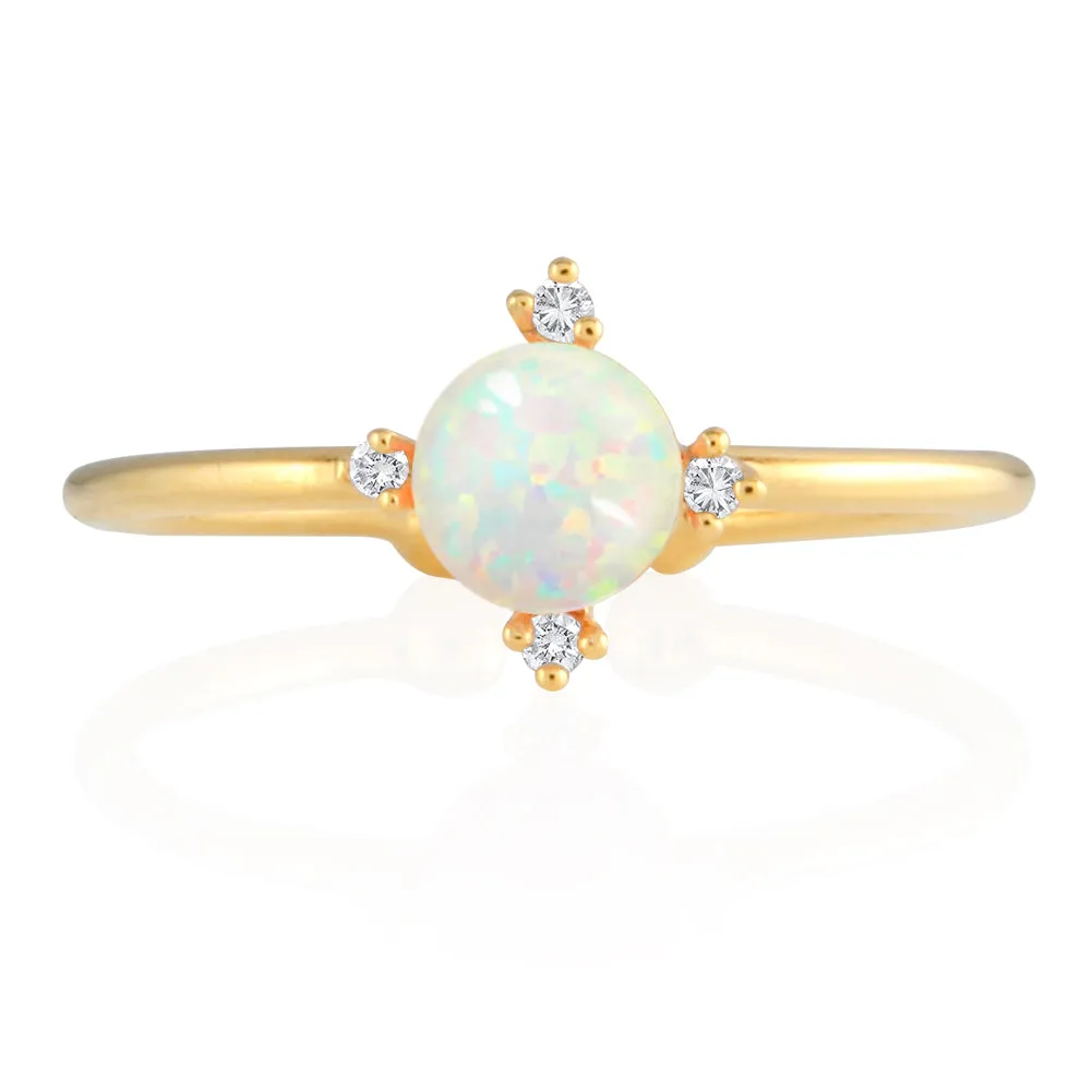 Simple Created Opal and CZ Adjustable Ring 14K Gold Plated