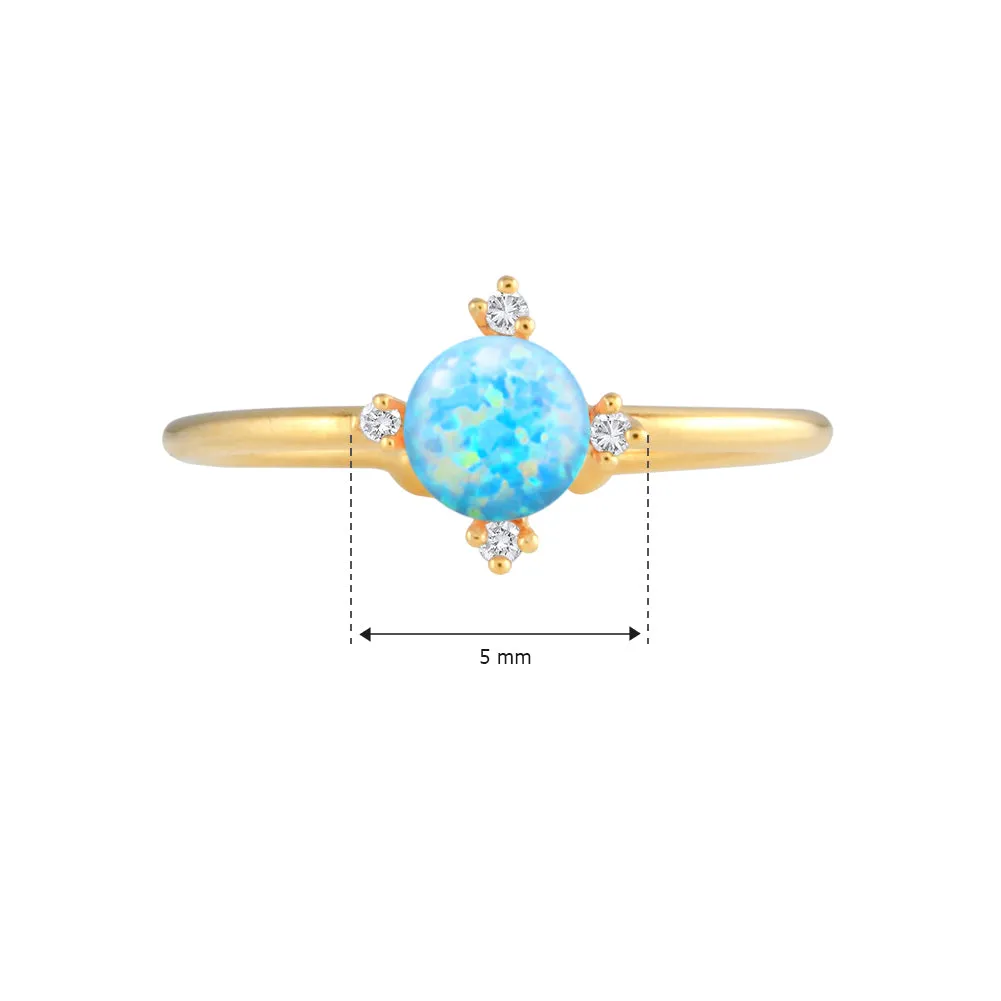 Simple Created Opal and CZ Adjustable Ring 14K Gold Plated