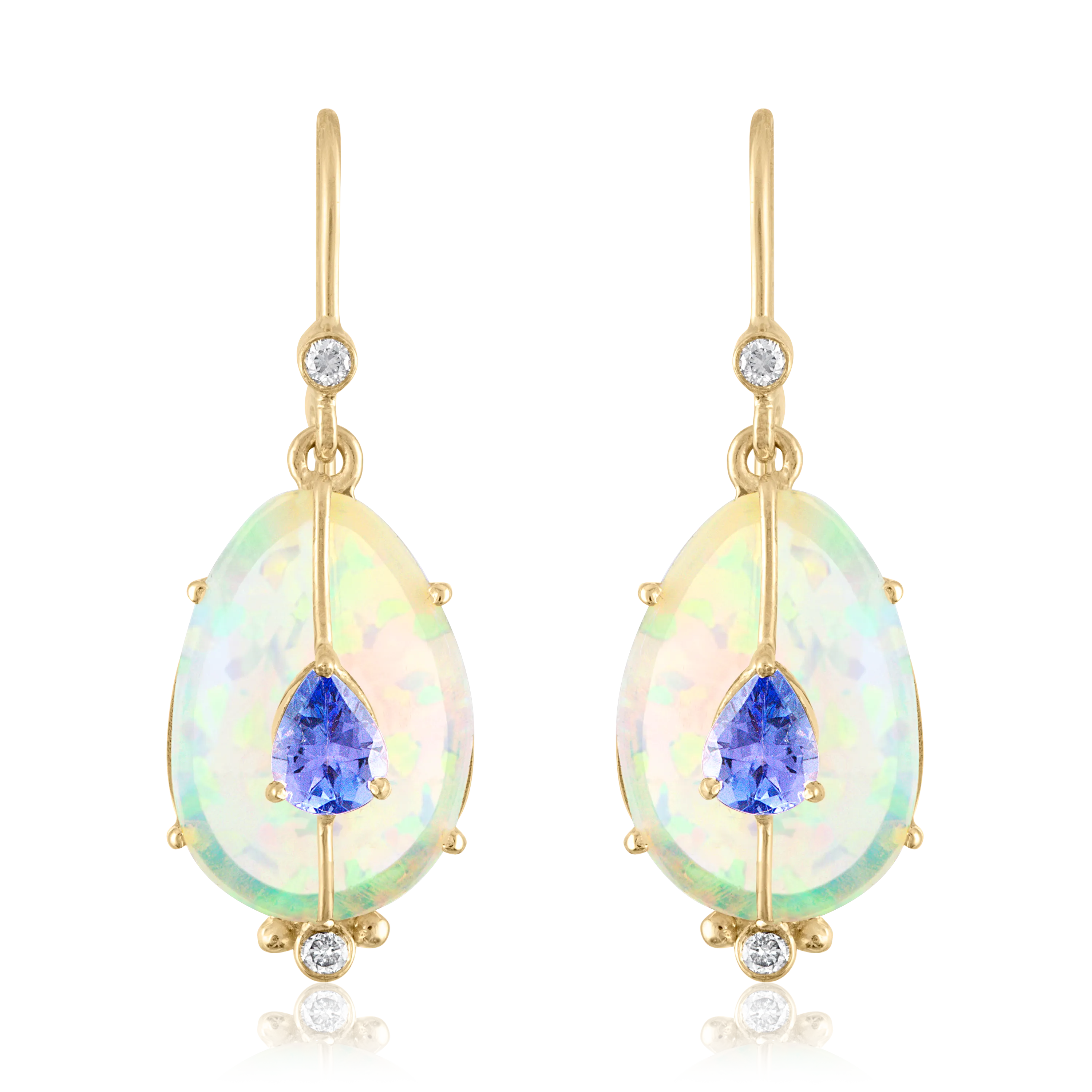 Single Drop Ethiopian Opal and Tanzanite Earrings