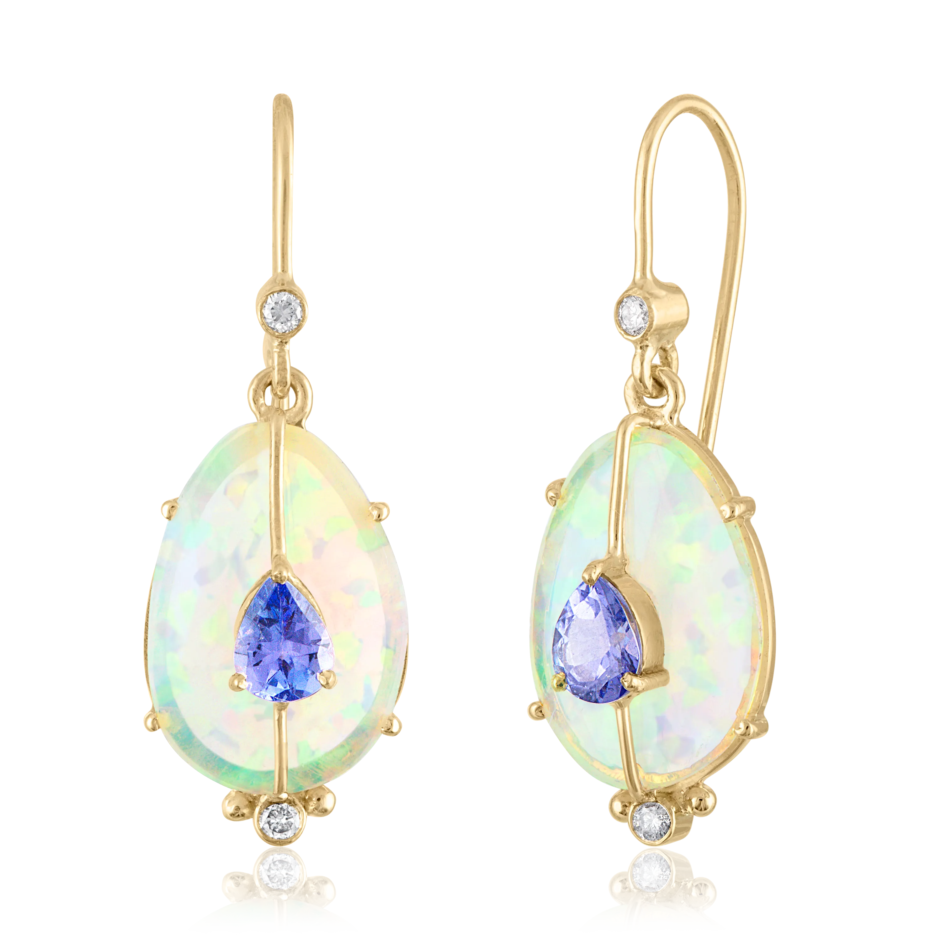 Single Drop Ethiopian Opal and Tanzanite Earrings