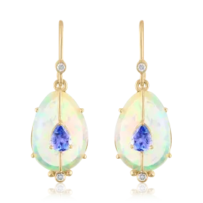 Single Drop Ethiopian Opal and Tanzanite Earrings