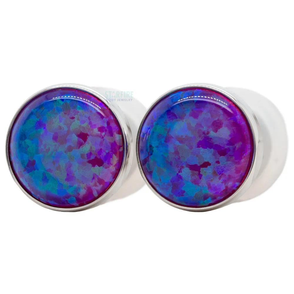 Single Gem Plugs ( Eyelets ) with Opal Cabochon - Purple Opal