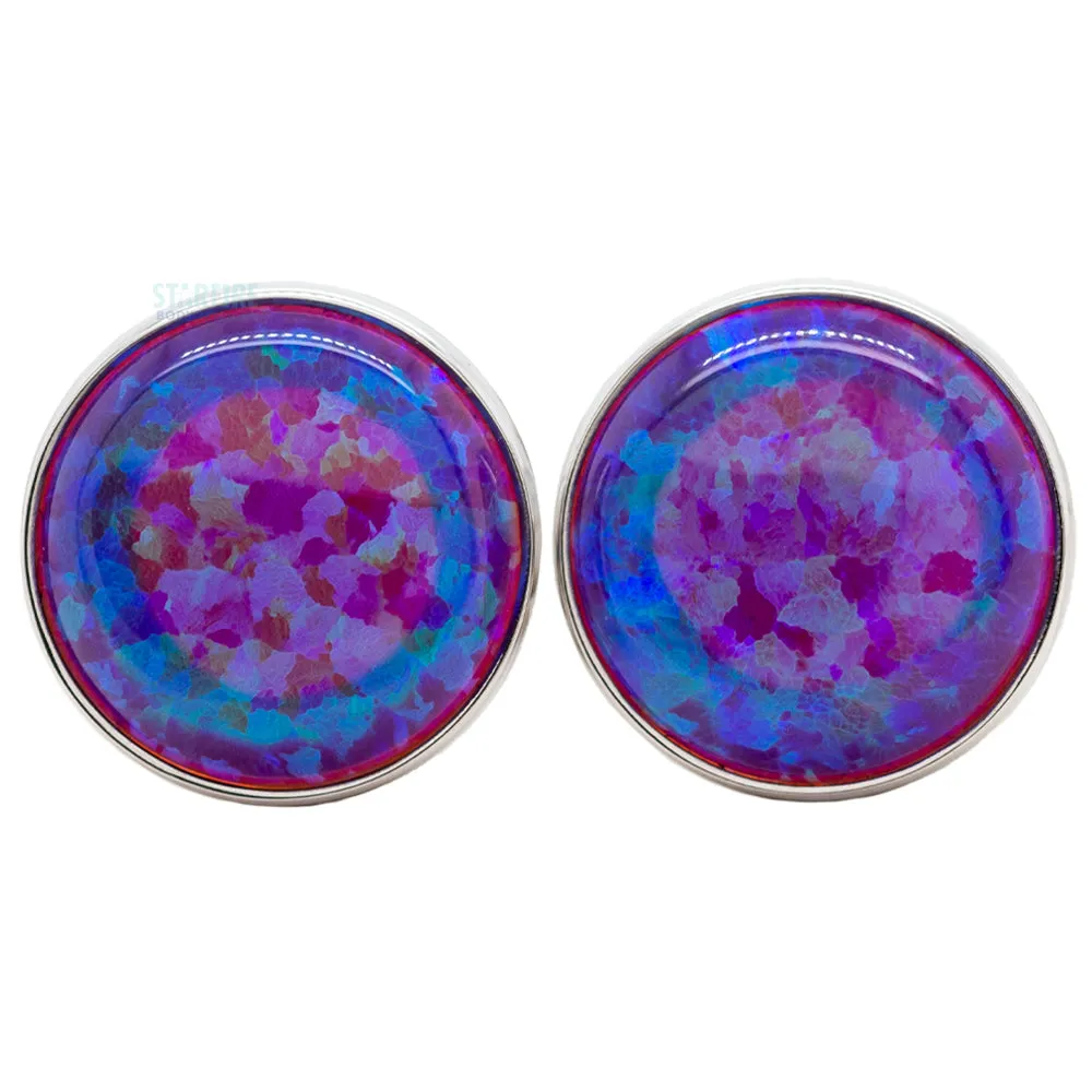 Single Gem Plugs ( Eyelets ) with Opal Cabochon - Purple Opal