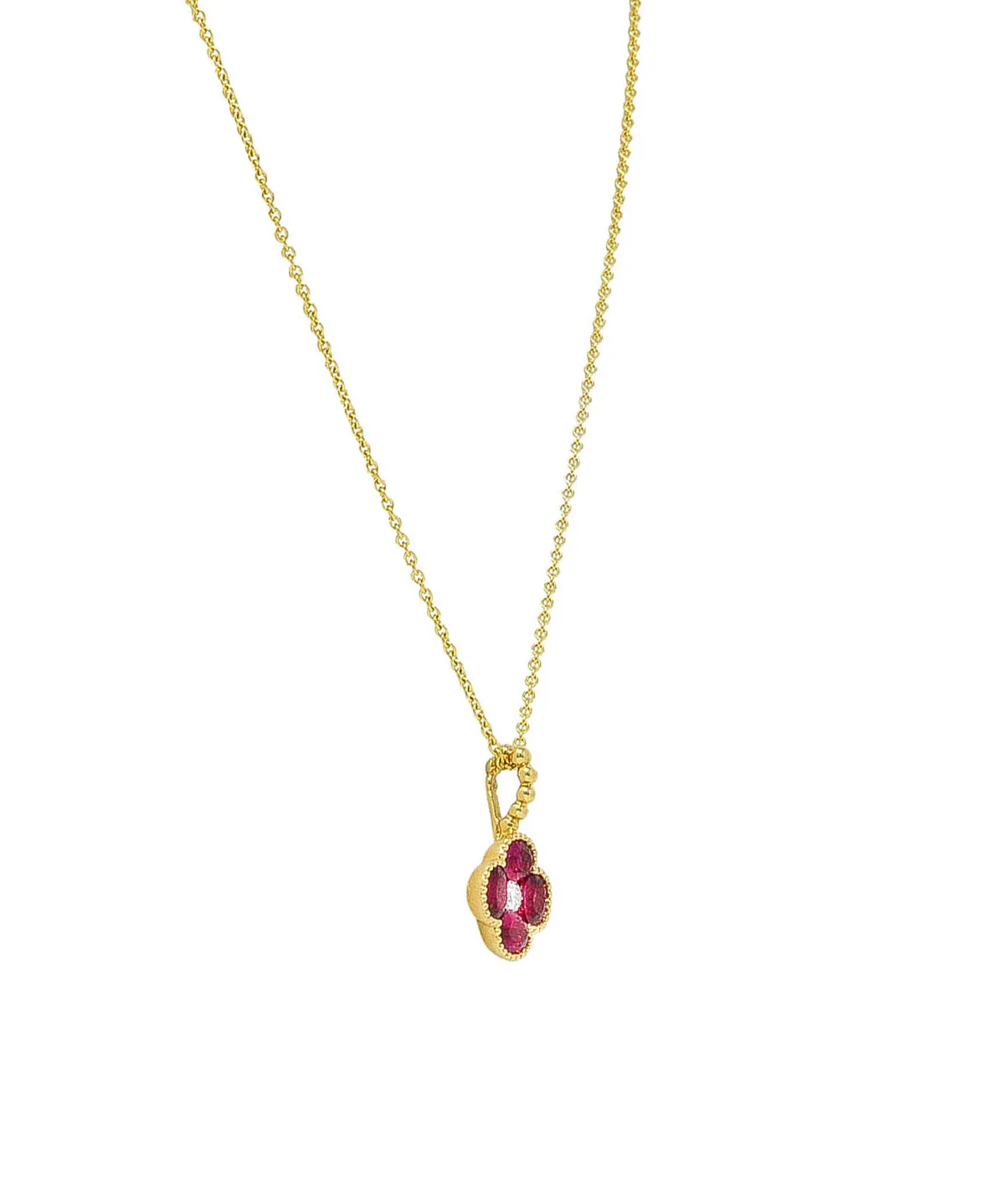 Spark 1.51 CTW Ruby Diamond 18 Karat Yellow Gold Flower Pendant Necklace