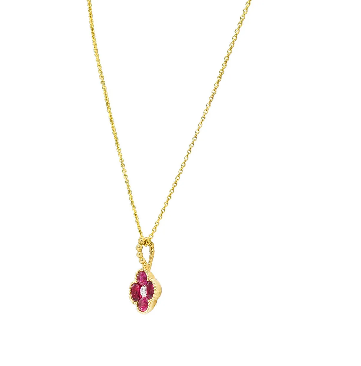 Spark 1.51 CTW Ruby Diamond 18 Karat Yellow Gold Flower Pendant Necklace