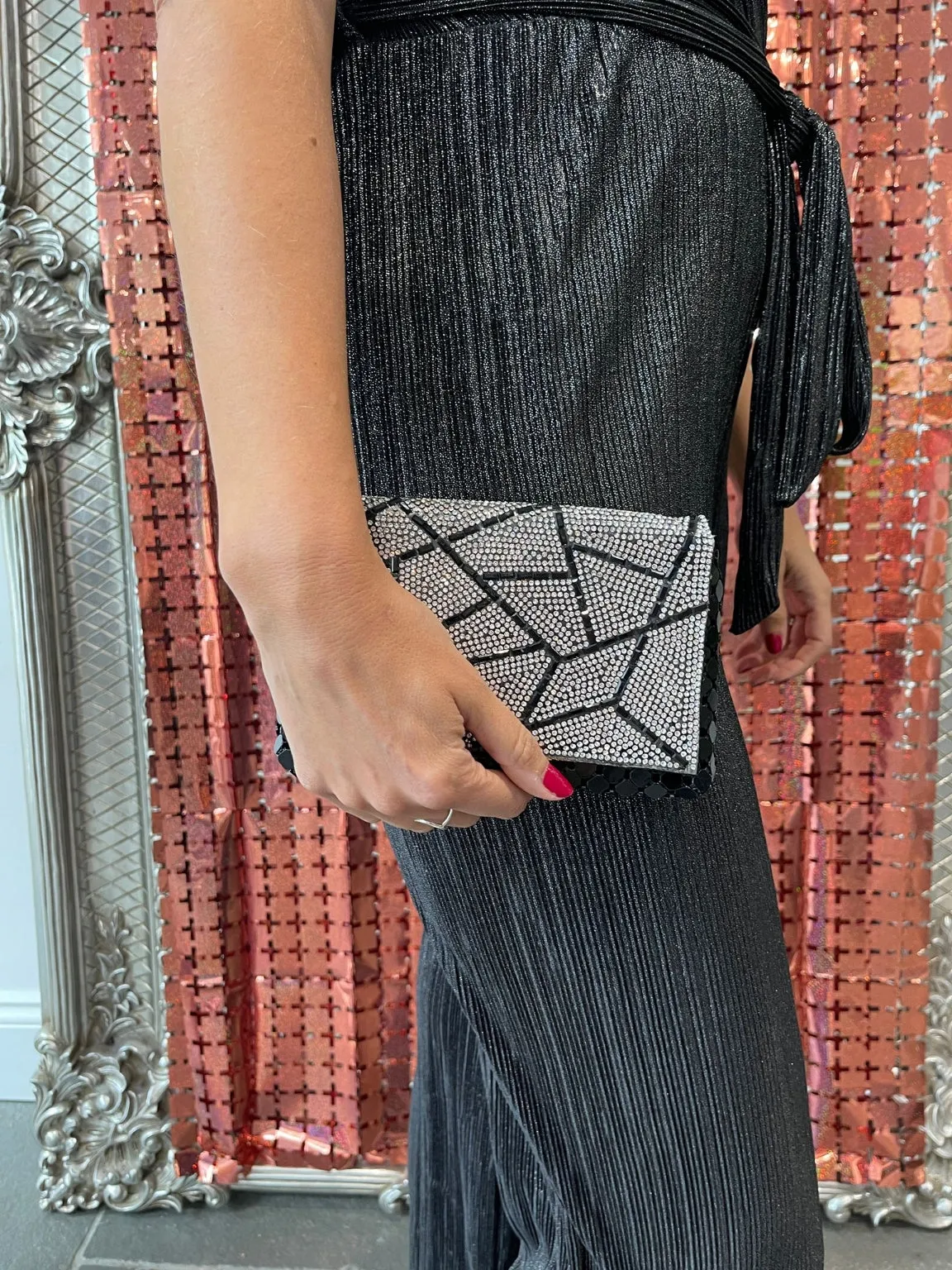 Split Diamante Small Clutch Bag