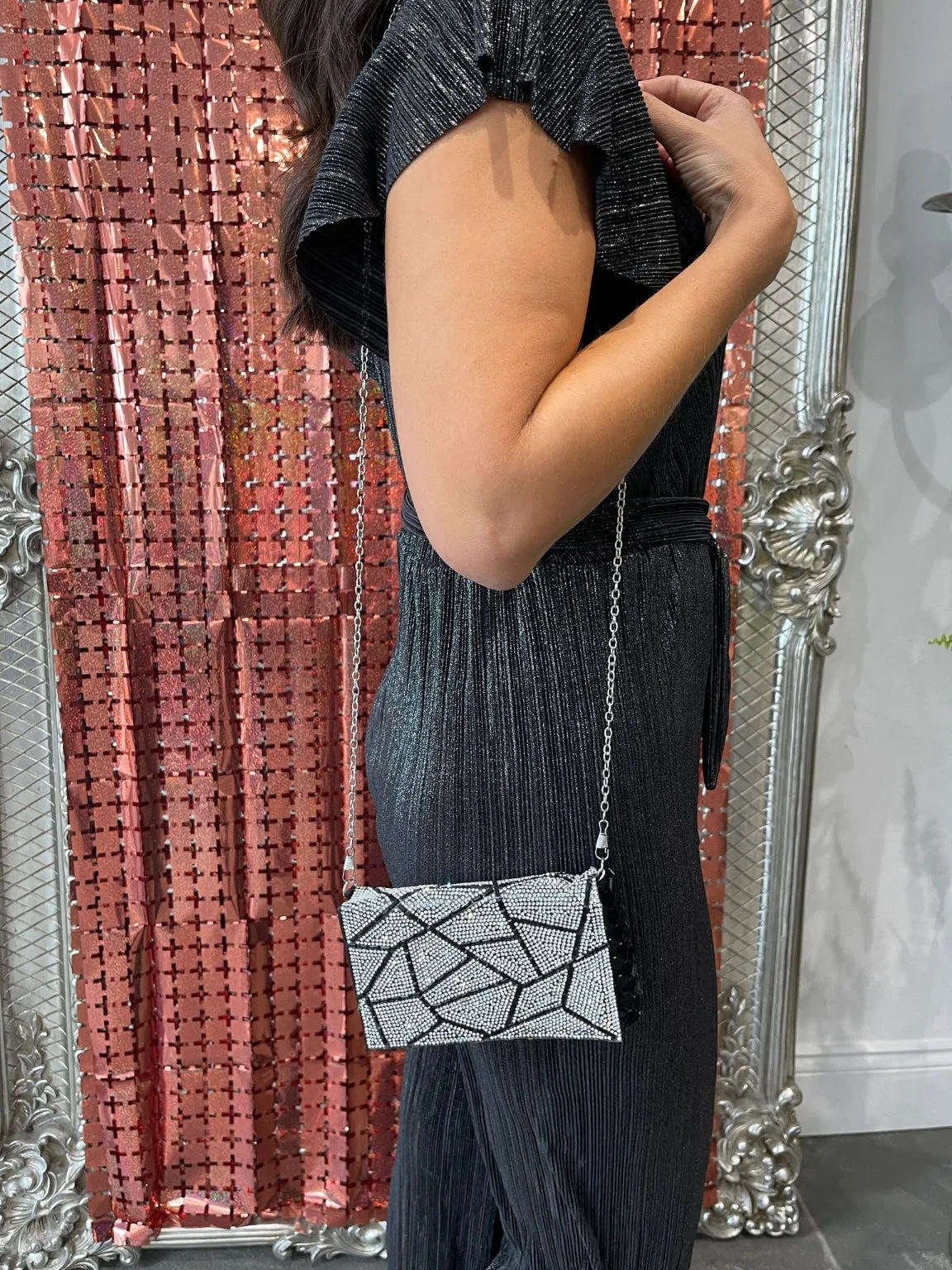 Split Diamante Small Clutch Bag