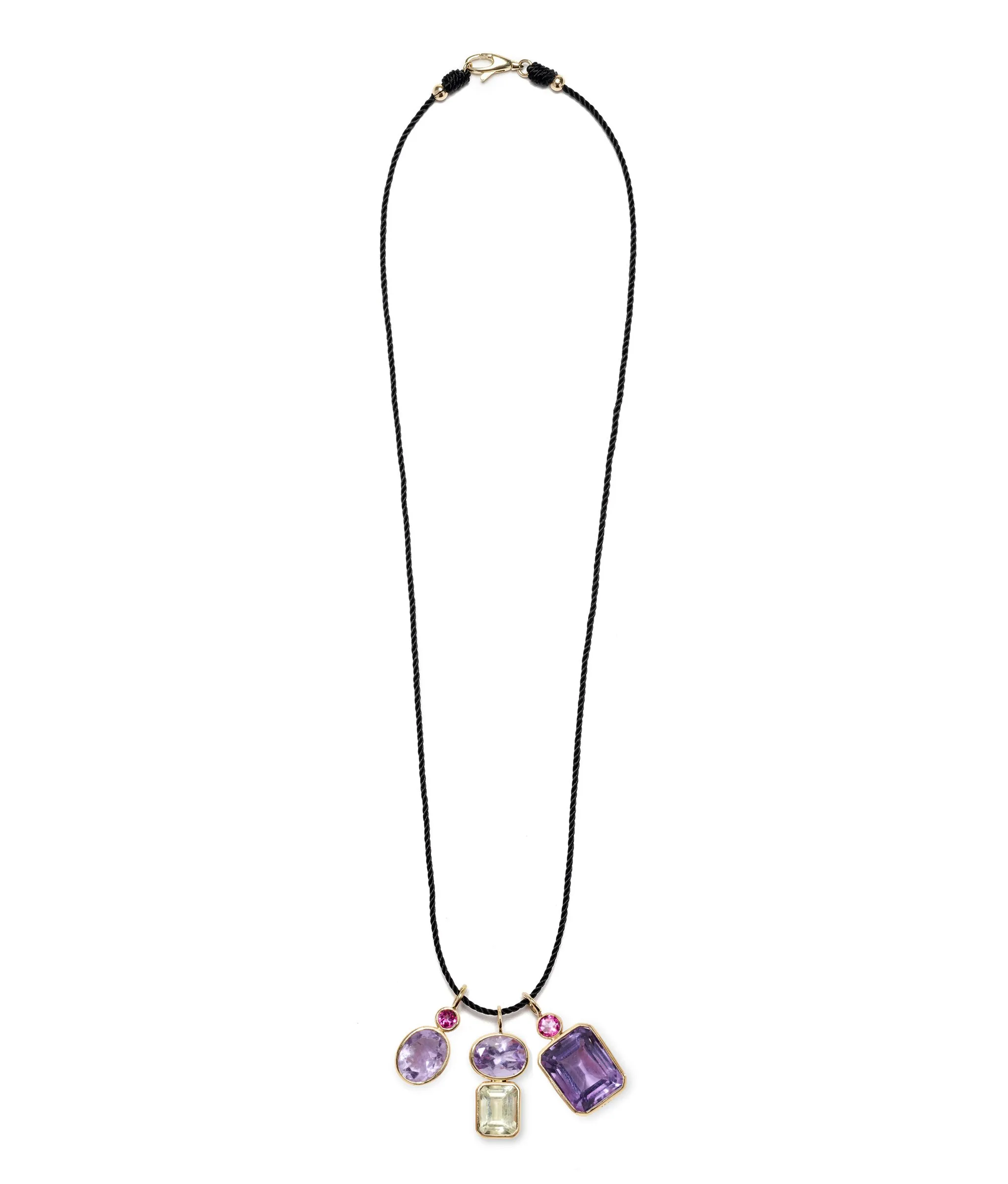 Stacked Rectangle 14k Gold Necklace Charm in Amethyst & Green Amethyst