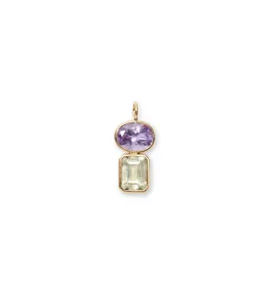 Stacked Rectangle 14k Gold Necklace Charm in Amethyst & Green Amethyst