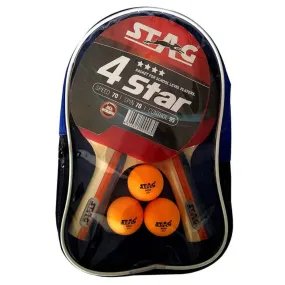 STAG 4 Star Play Table Tennis Bat With 3 Balls (Red)